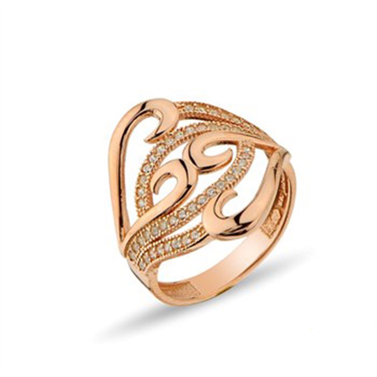 Zirkon Taşlı Roz Kaplamalı 925 Ayar Gümüş Bayan Yüzük