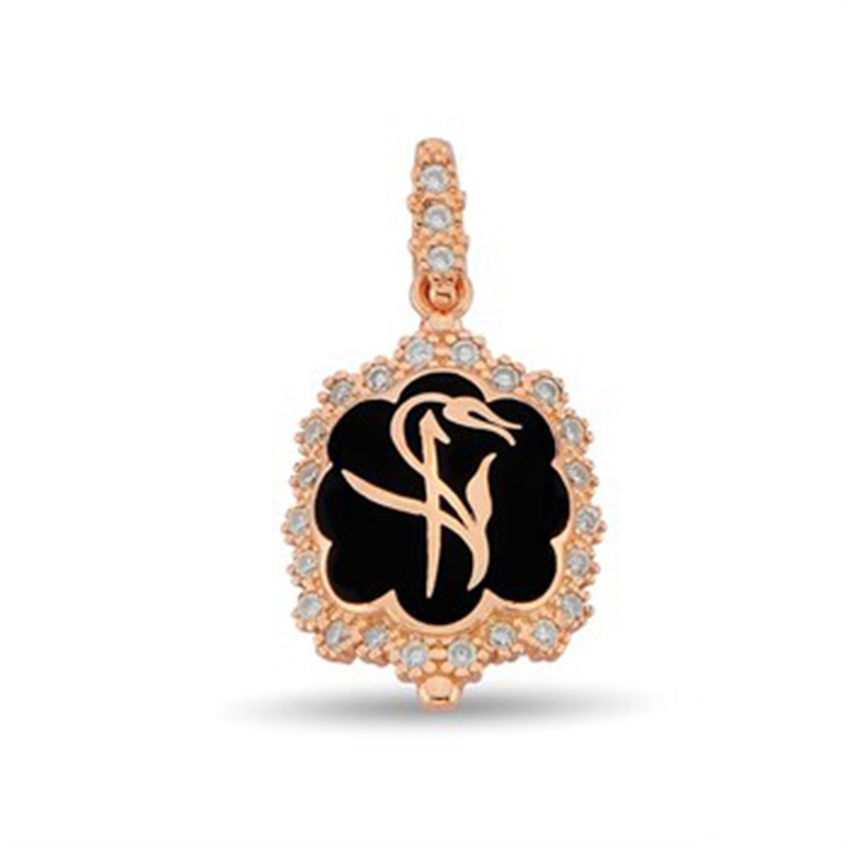 Zirkon taşlı Roz Kaplamalı 925 Ayar Gümüş Elif Bayan Kolye Ucu