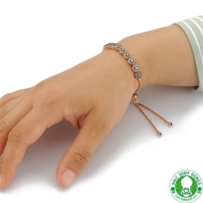 Zirkon taşlı Roz Kaplamalı Ayarlanabilir asansörlü Gümüş Bayan Bileklik