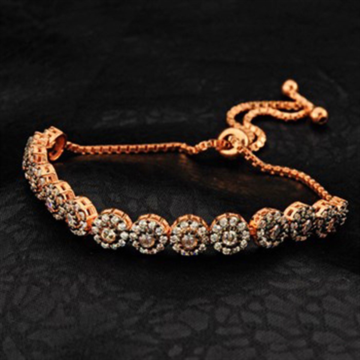 Zirkon taşlı Roz Kaplamalı Ayarlanabilir asansörlü Gümüş Bayan Bileklik