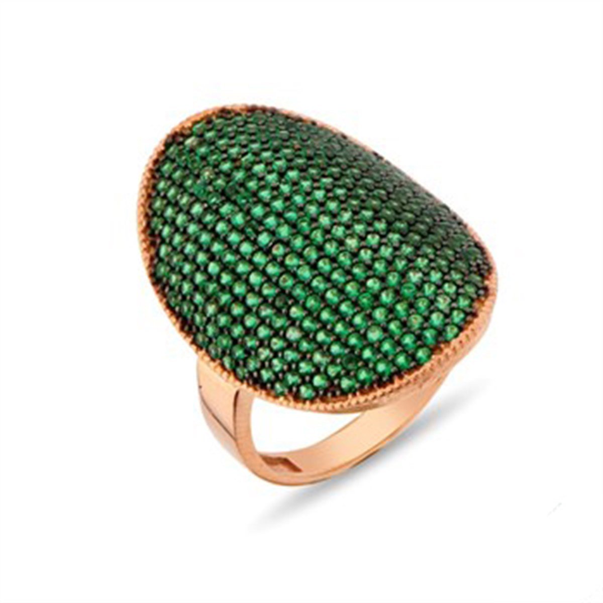 Zümrüt Yeşil Taşlı 925 Ayar Gümüş Roz Kaplama Bayan yüzüğü