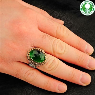 Zümrüt Yeşil Taşlı Kefa Bil Mevt Vaizan Nasihat Olarak Ölüm Yeter Gümüş Erkek Yüzük