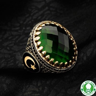 Zümrüt Yeşil Taşlı Kristal Kesim 925 Ayar Gümüş Erkek Yüzüğü