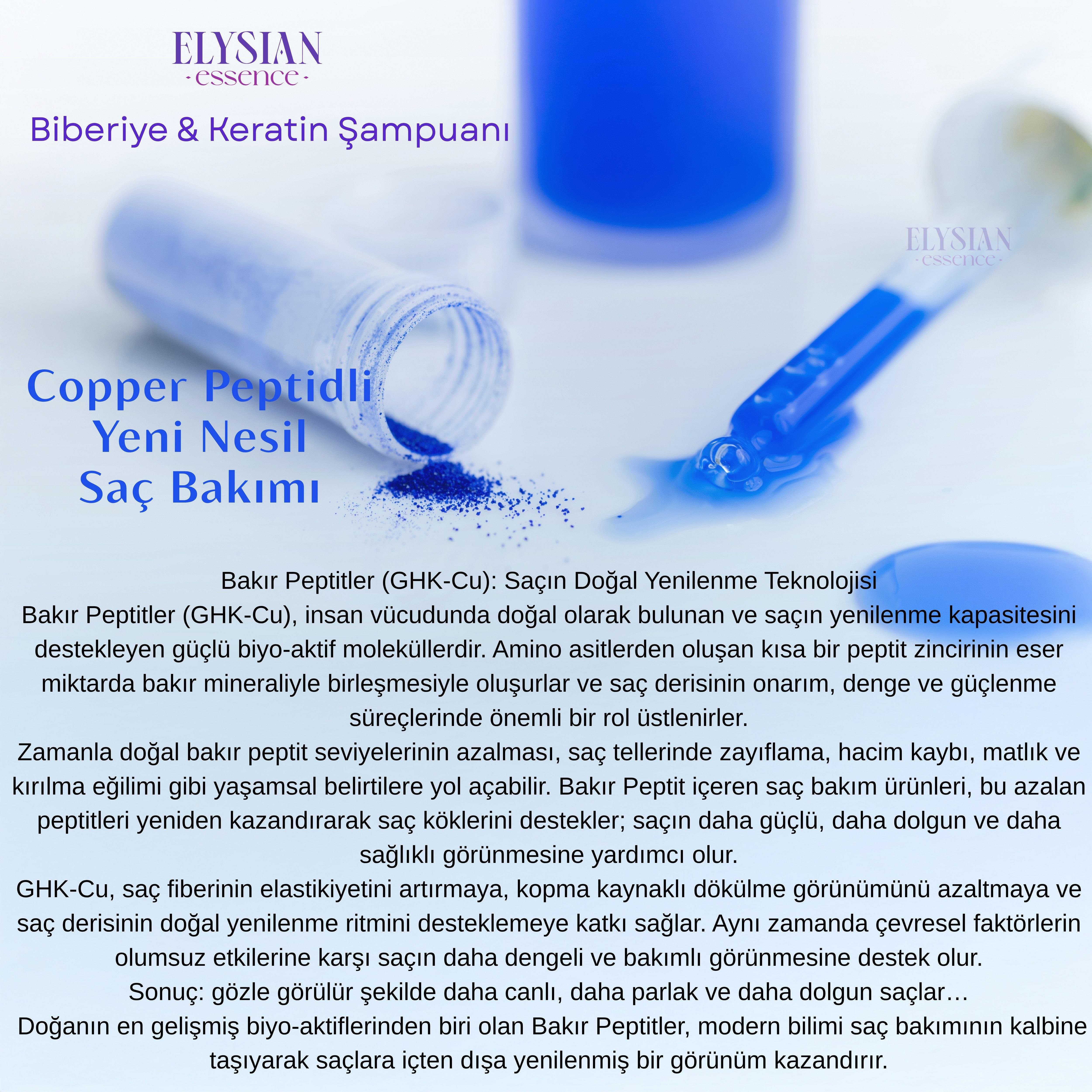 Elysian Essence Biberiye & Keratin Şampuanı | Copper Peptidli Saç Bakımı | Saç Dökülmesi Karşıtı 300 ml