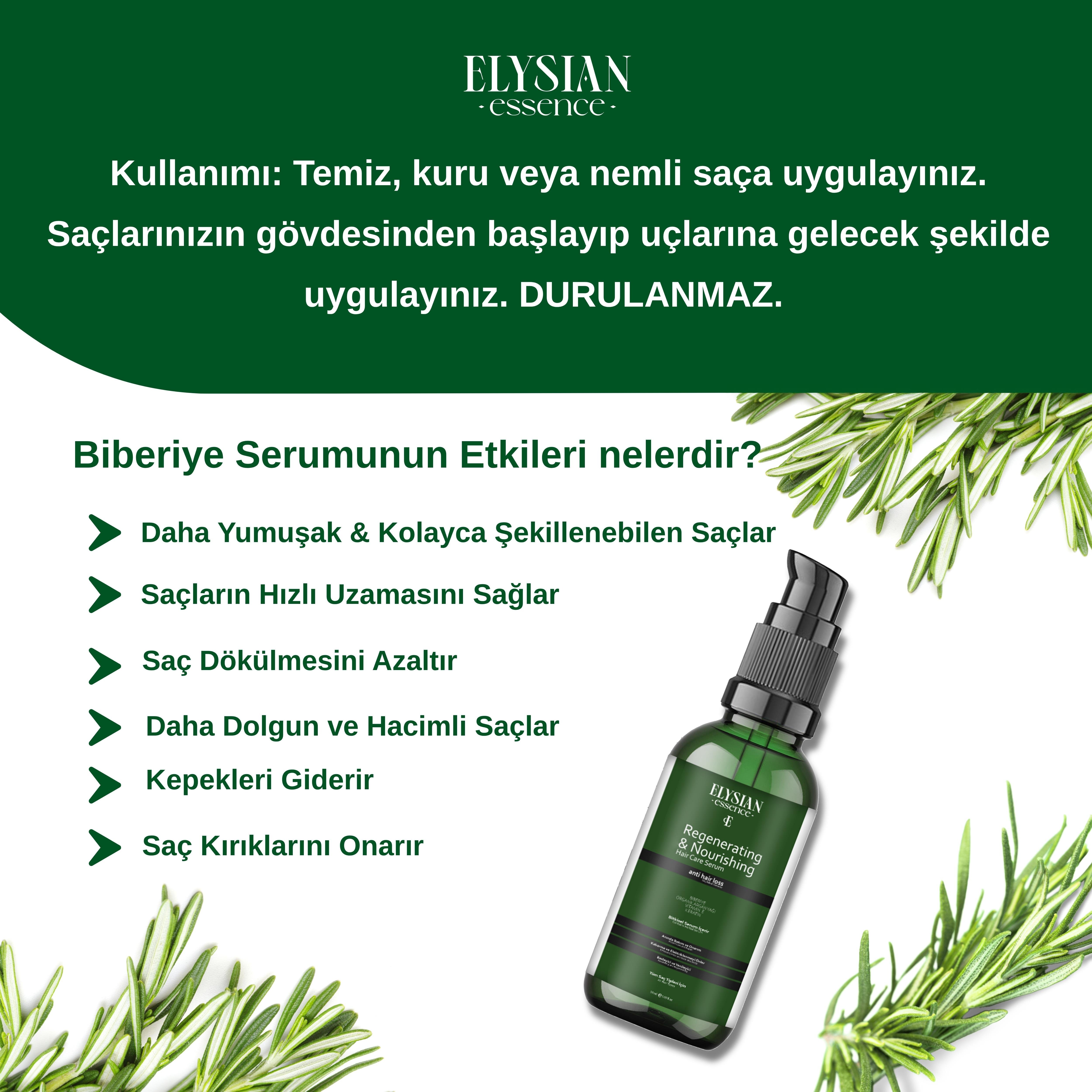 Elysian Essence Biberiyeli Saç Serumu Hızlı Uzama Etkili ve Dökülmeye Karşı - Organik Argan Yağı, Vitamin E, Keratin