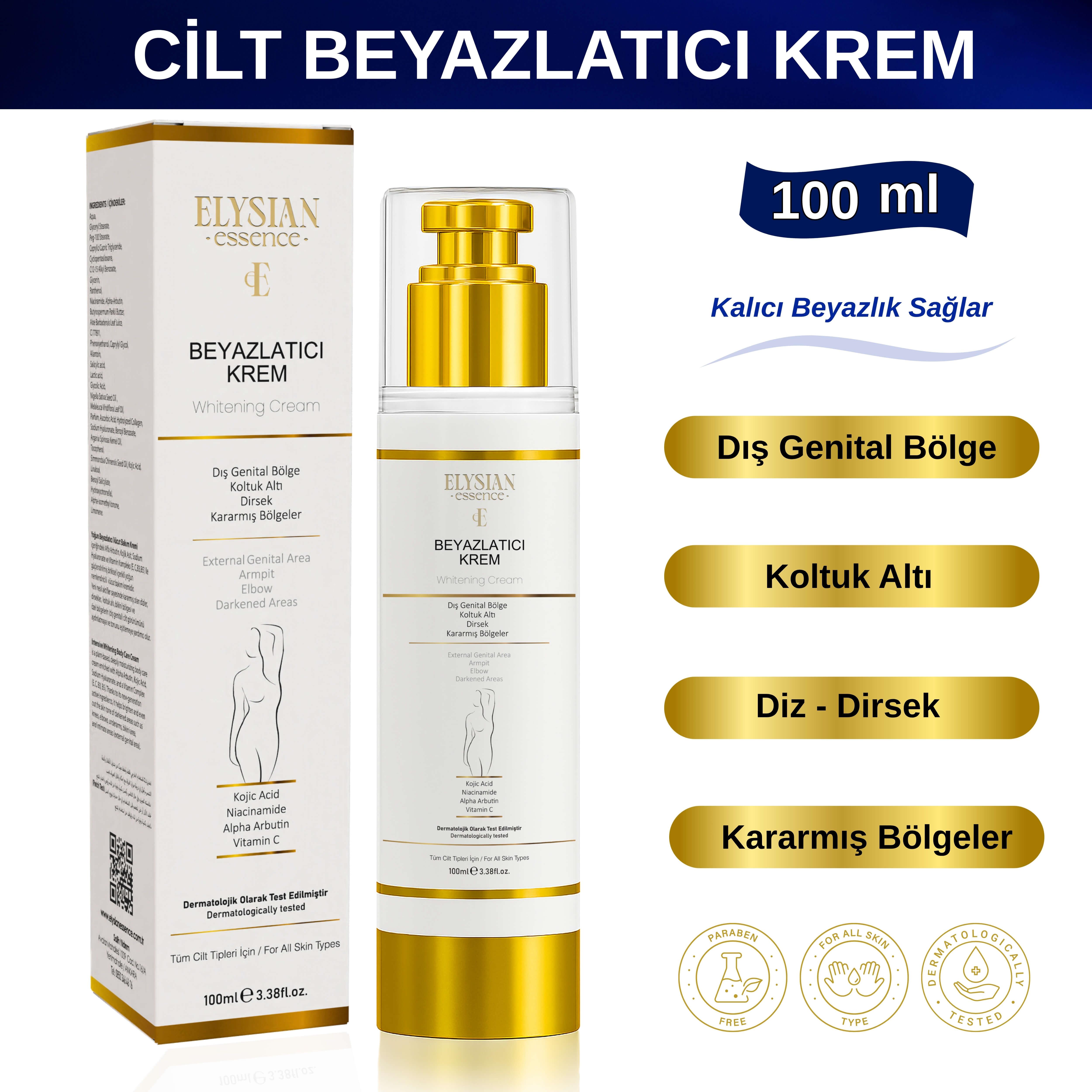 Elysian Essence Cilt Beyazlatıcı | Kararma Giderici Krem - Genital Bölge, Koltuk Altı, Bikini Bölgesi, Dirsek ve Vücut 100 ml