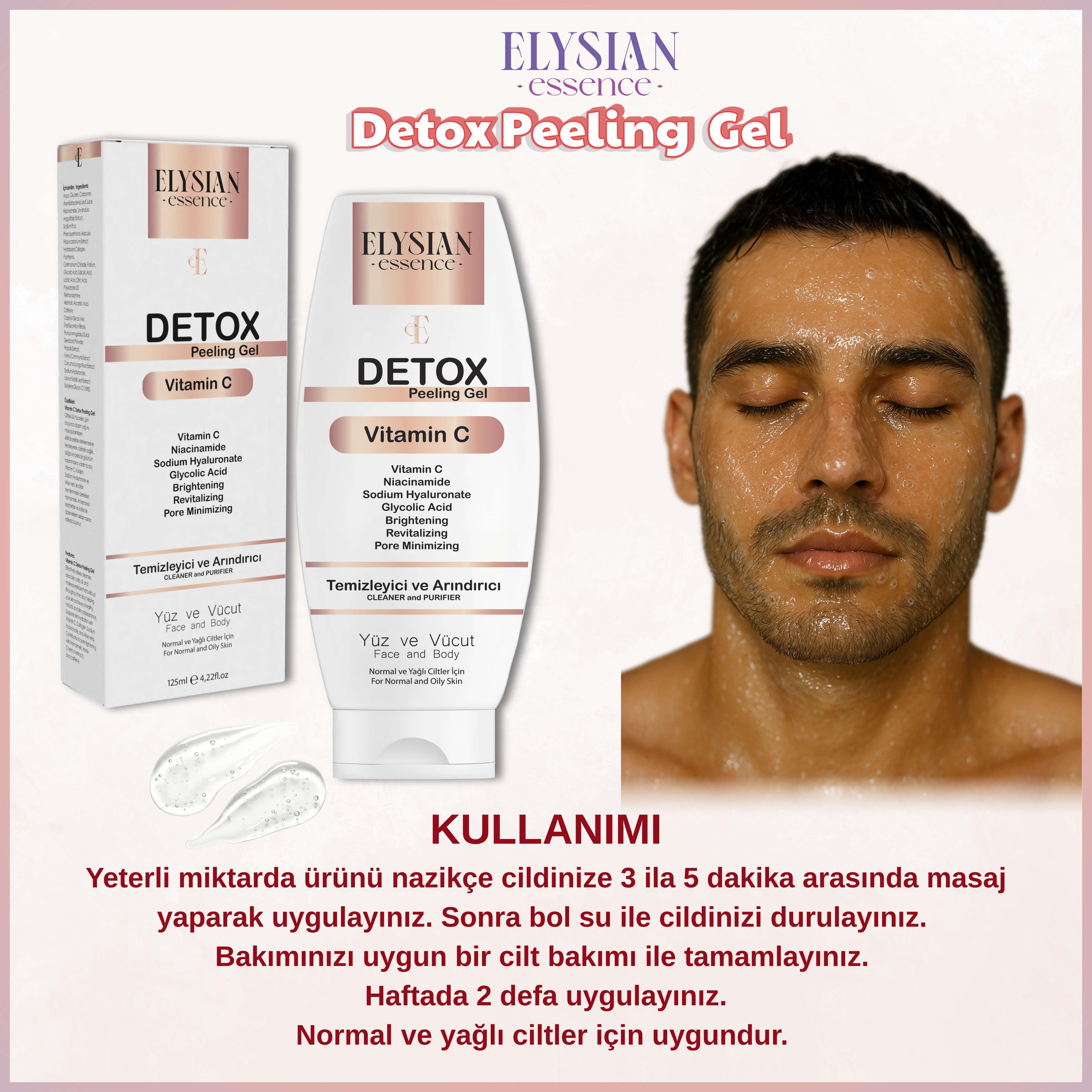Elysian Essence Detox Peeling Jel 125 ml | Ölü Hücre Arındırıcı Temizleme Jeli | Yüz Ve Vücut Temizleyici | AHA BHA, Vitamin C, Niacinamide