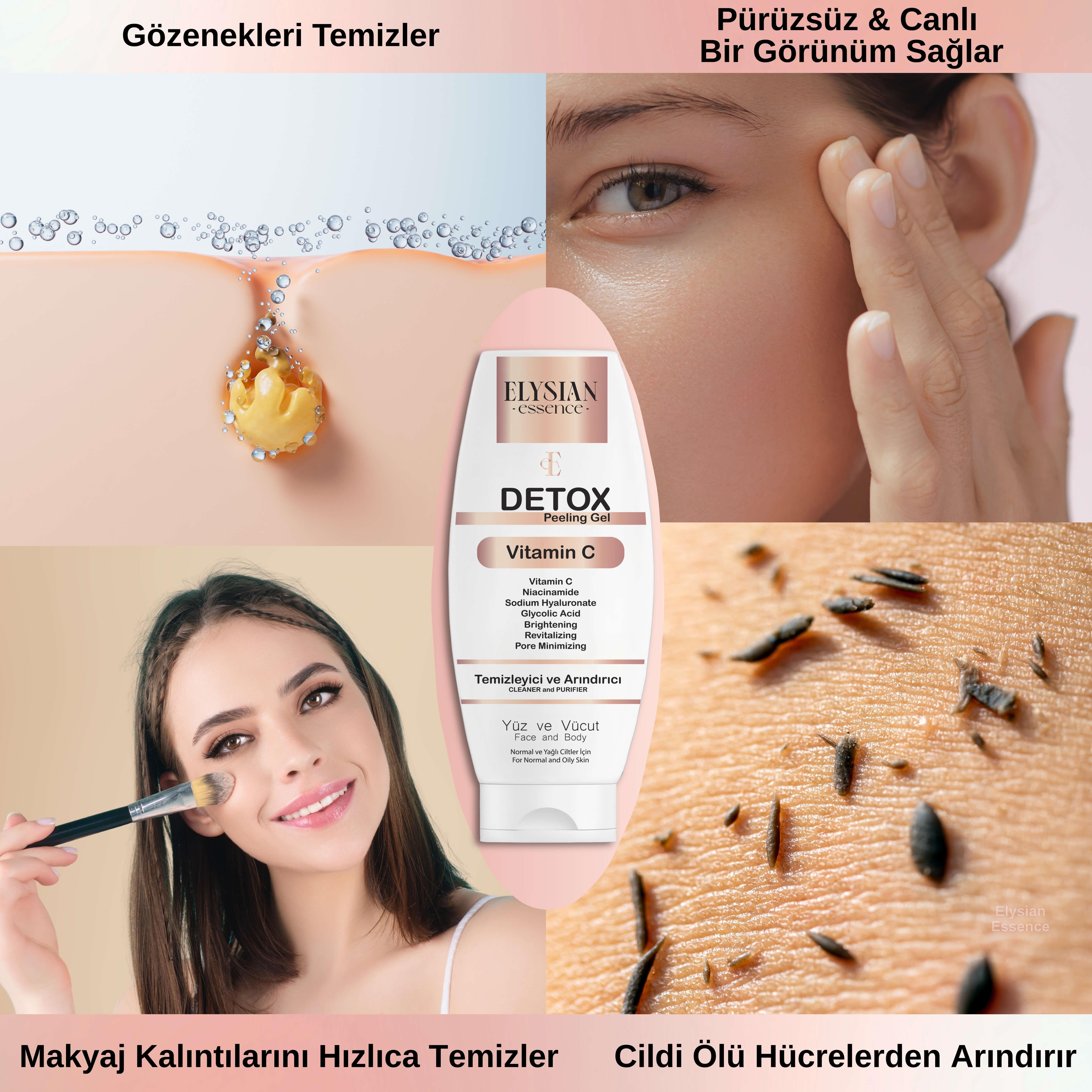 Elysian Essence Detox Peeling Jel 125 ml | Ölü Hücre Arındırıcı Temizleme Jeli | Yüz Ve Vücut Temizleyici | AHA BHA, Vitamin C, Niacinamide