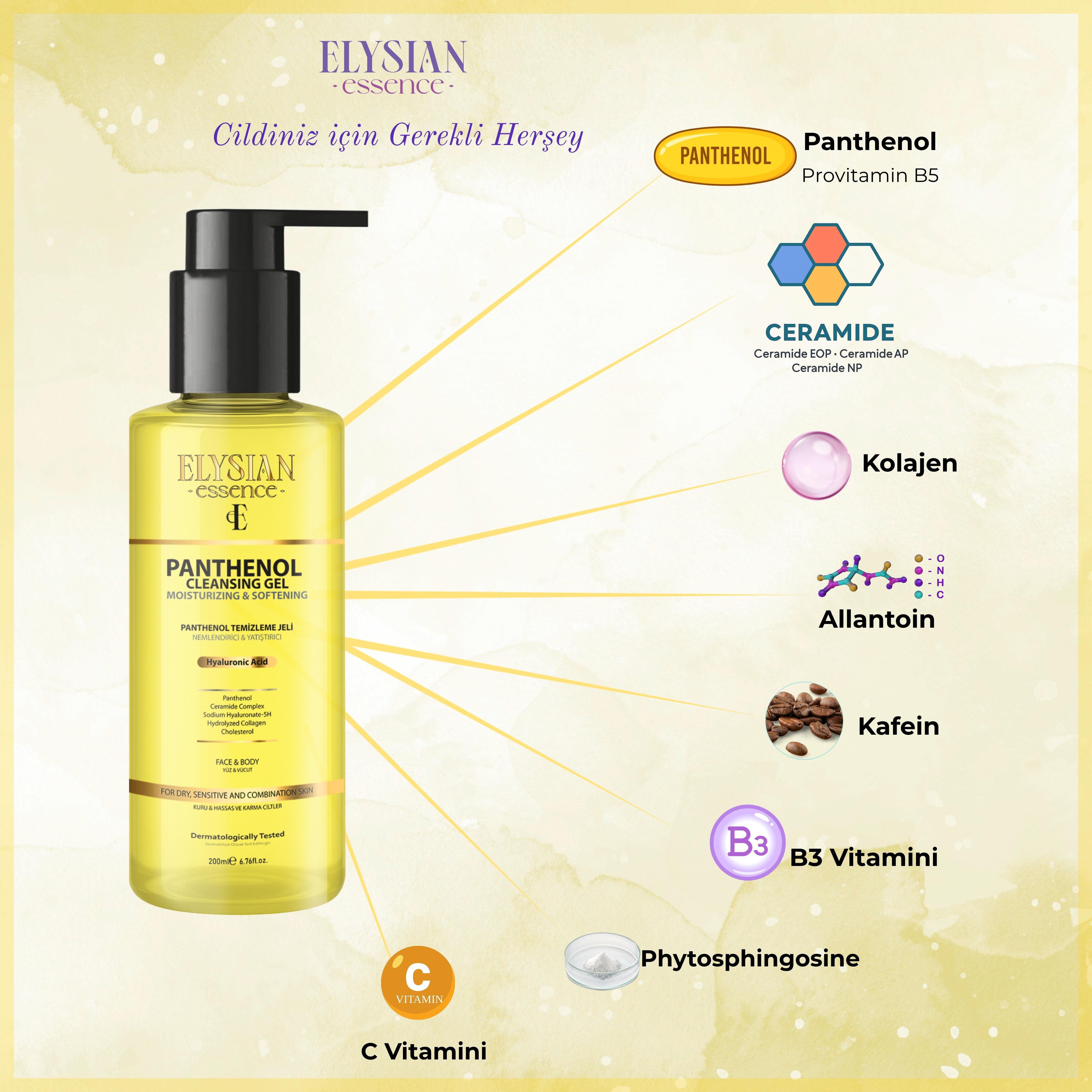 Elysian Essence Nemlendirici ve Yatıştırıcı Panthenol Yüz Temizleme Jeli - Kolajen & Hyaluronic Acid İlaveli 200 ml
