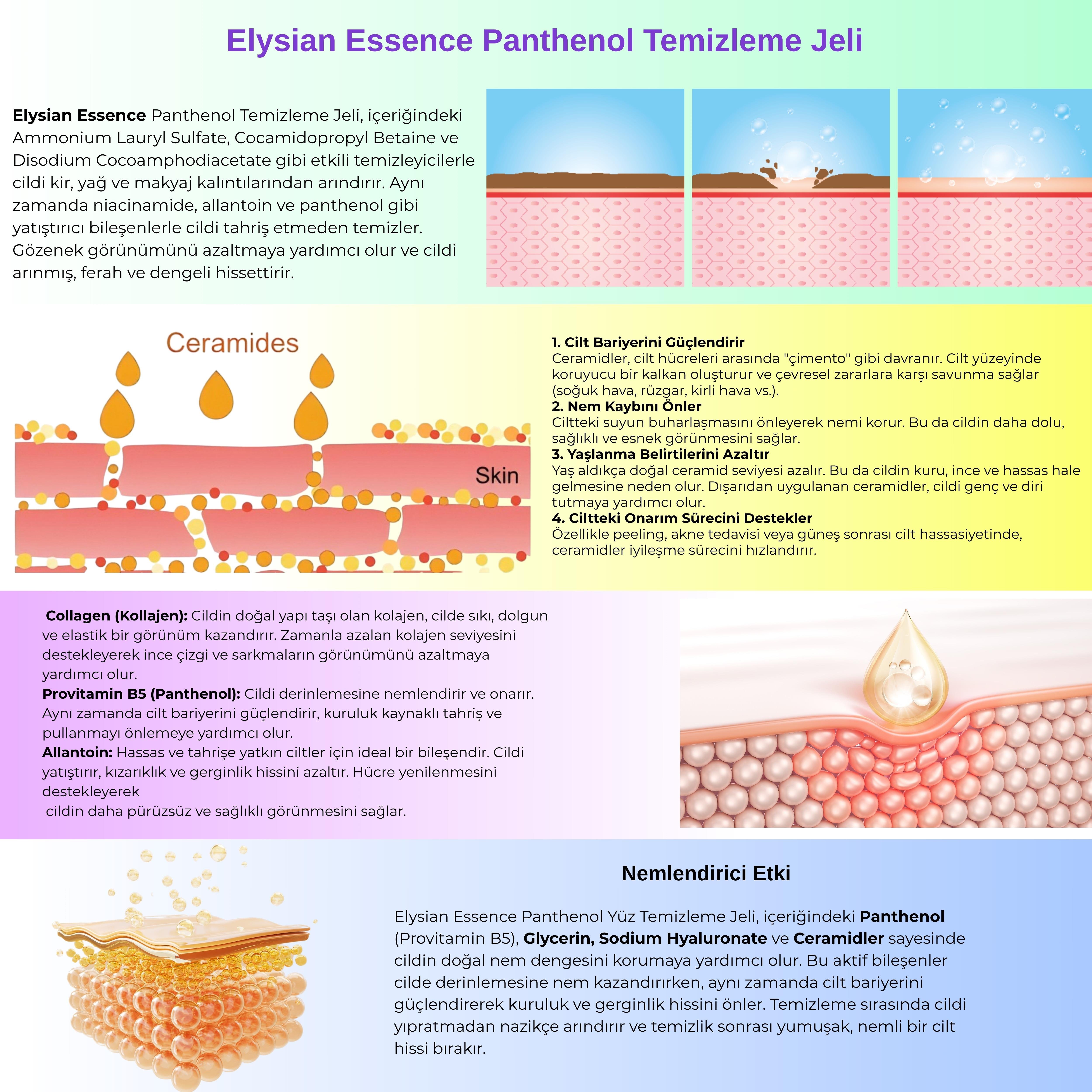 Elysian Essence Nemlendirici ve Yatıştırıcı Panthenol Yüz Temizleme Jeli - Kolajen & Hyaluronic Acid İlaveli 200 ml