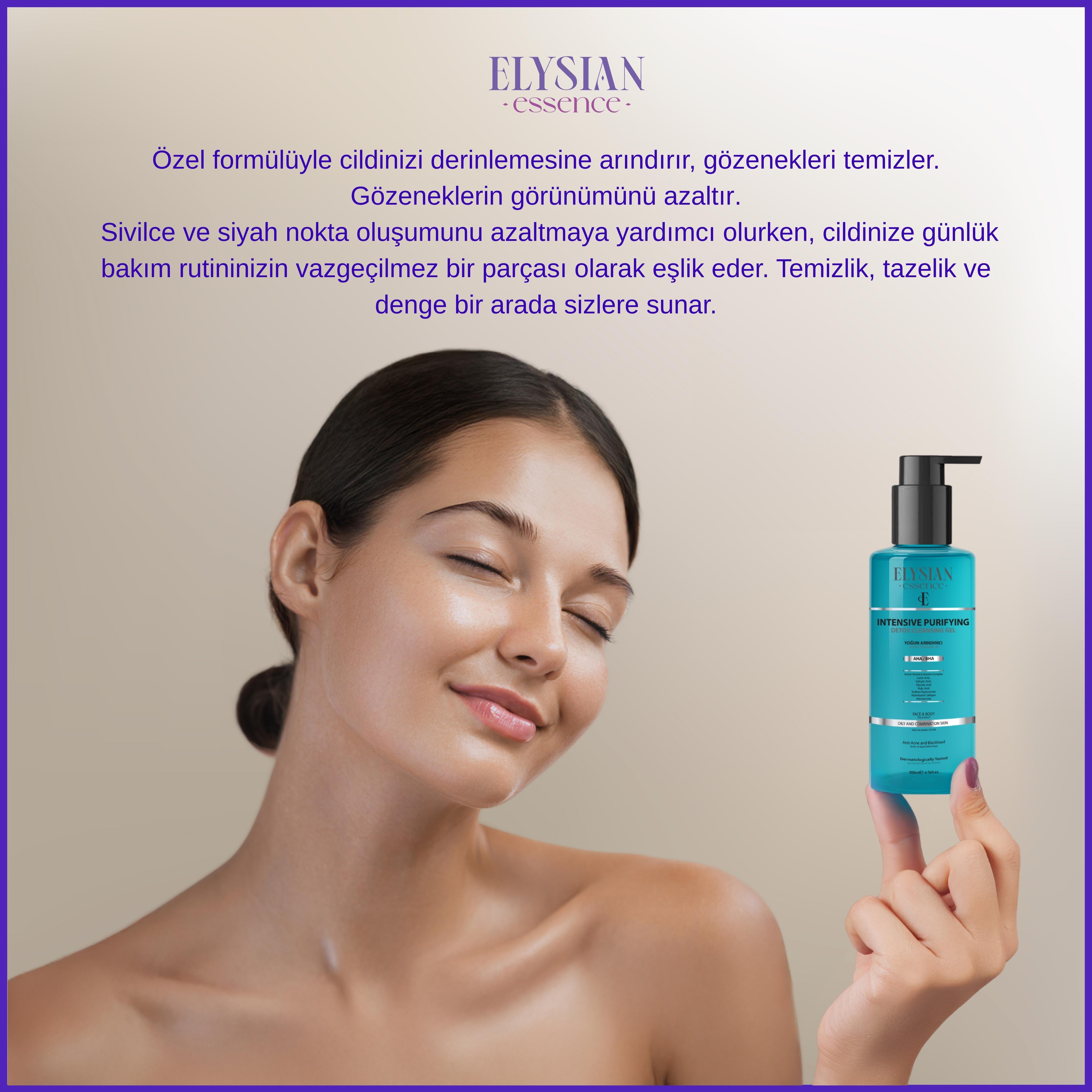 Elysian Essence Yoğun Arındırıcı Detoks Yüz Temizleme Jeli - Sivilce ve Siyah Nokta Karşıtı - AHA BHA - Kojik Asit 200 ml