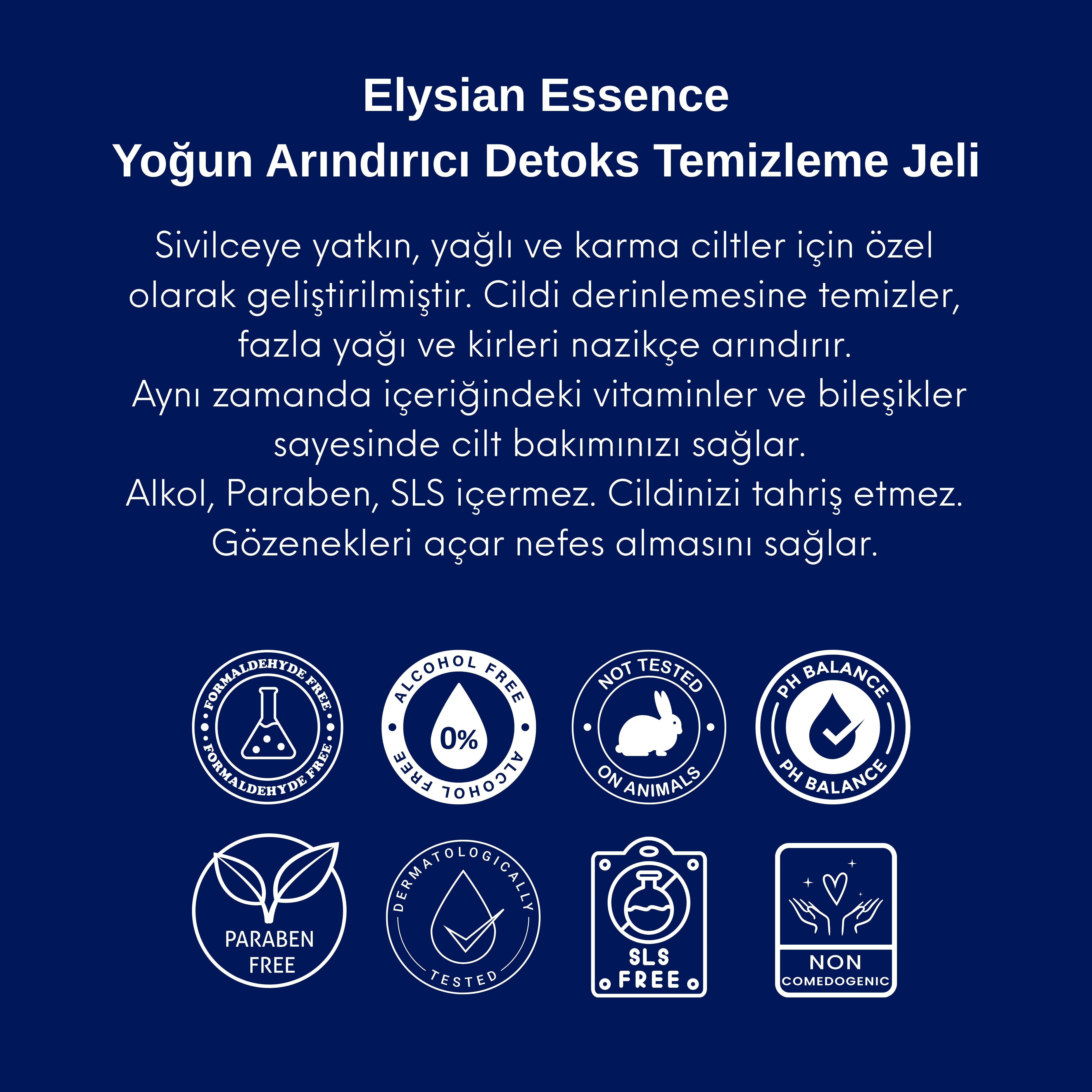 Elysian Essence Yoğun Arındırıcı Detoks Yüz Temizleme Jeli - Sivilce ve Siyah Nokta Karşıtı - AHA BHA - Kojik Asit 200 ml