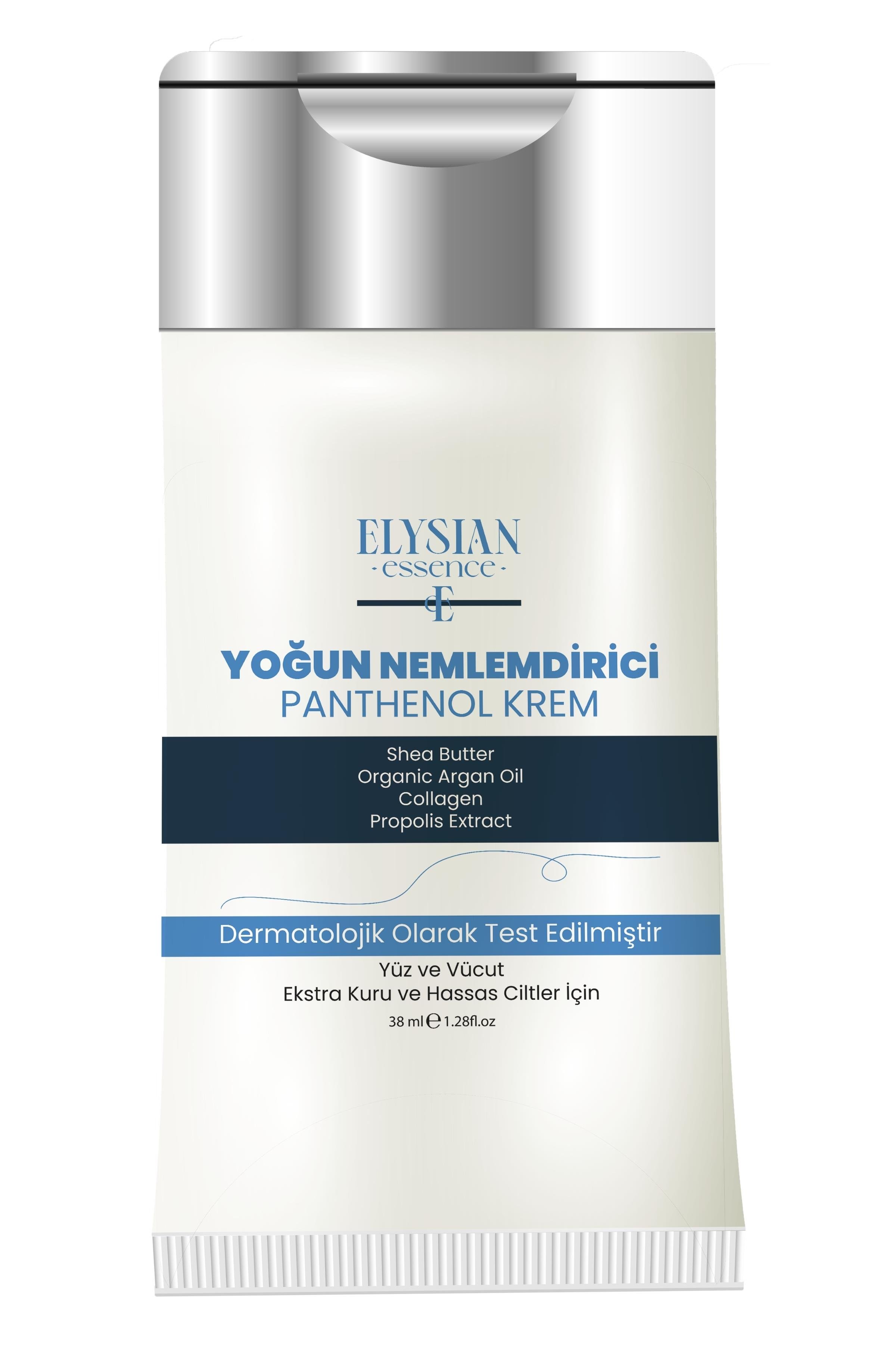 Elysian Essence Yoğun Nemlendirici Panthenol Yüz ve Vücut Kremi Cep, Çanta, Küçük Boy 38 ML | Kuru ve Hassas Ciltlere - Organik Argan Yağı, Shea Butter Yağı Propolis ve Collagen İçerikli