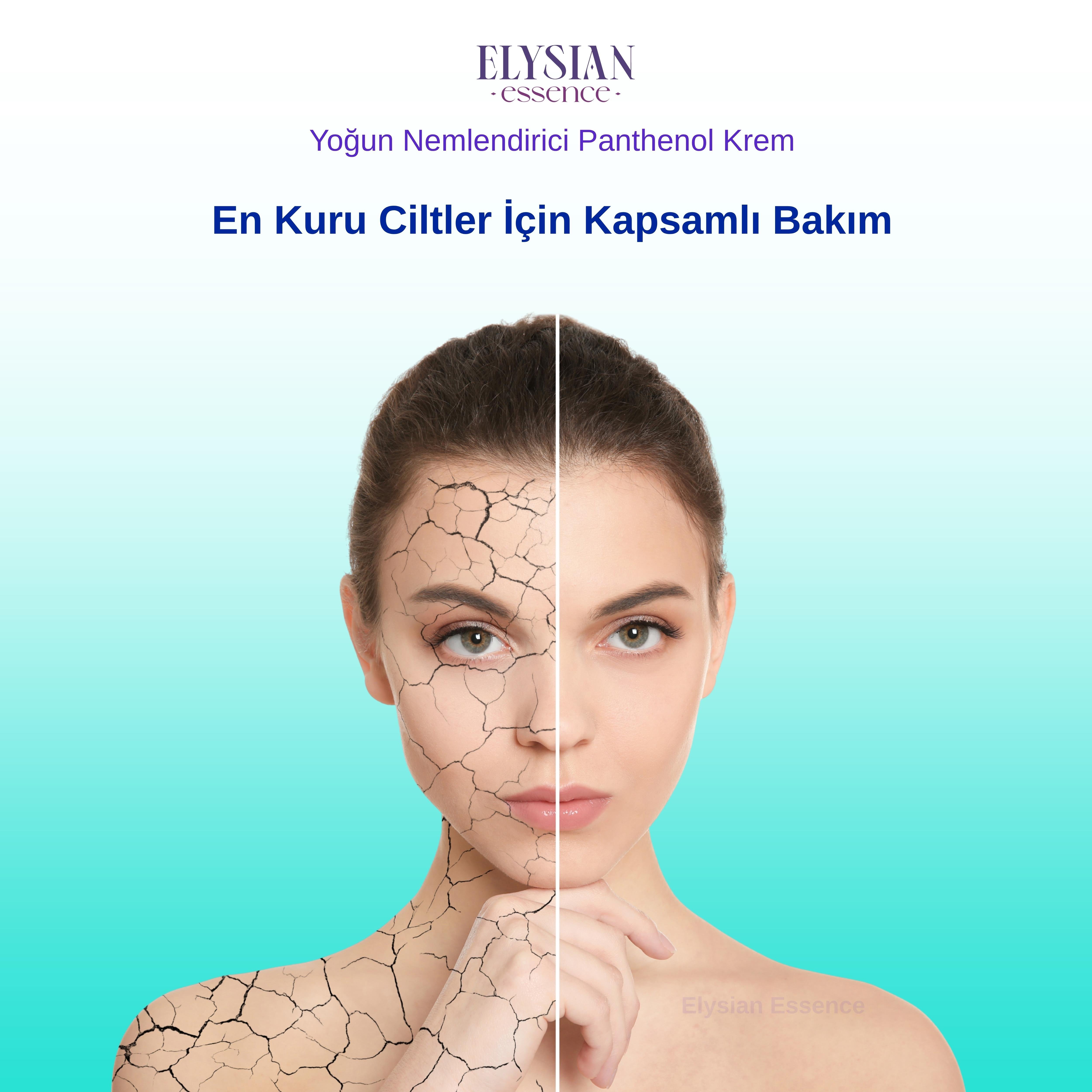 Elysian Essence Yoğun Nemlendirici Panthenol Yüz ve Vücut Kremi 150 ML | Kuru ve Hassas Ciltlere 24 Saat Bakım - Organik Argan Yağı, Shea Butter Yağı, Propolis ve Collagen İçerikli