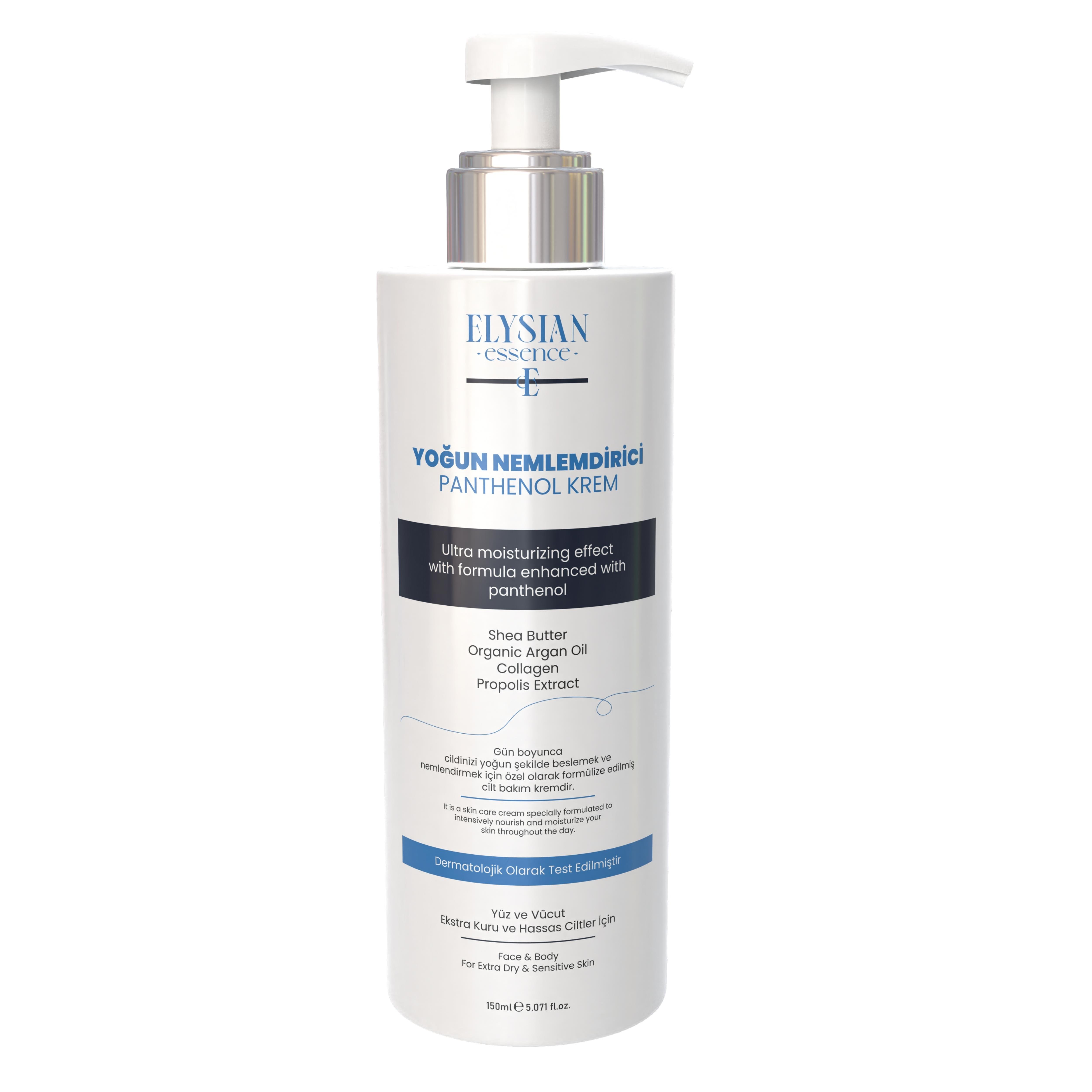 Elysian Essence Yoğun Nemlendirici Panthenol Yüz ve Vücut Kremi 150 ML | Kuru ve Hassas Ciltlere 24 Saat Bakım - Organik Argan Yağı, Shea Butter Yağı, Propolis ve Collagen İçerikli