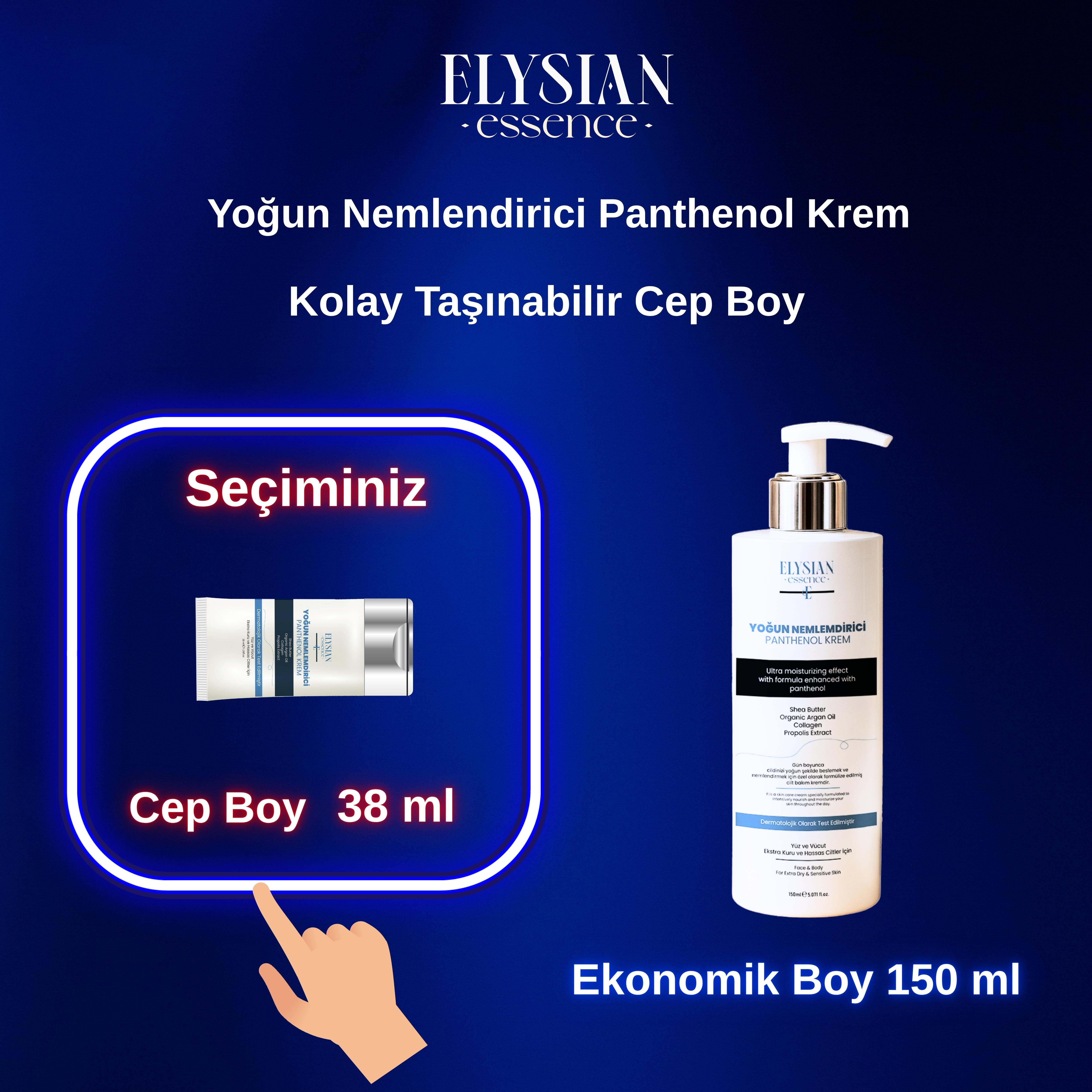 Elysian Essence Yoğun Nemlendirici Panthenol Yüz ve Vücut Kremi Cep, Çanta, Küçük Boy 38 ML | Kuru ve Hassas Ciltlere - Organik Argan Yağı, Shea Butter Yağı Propolis ve Collagen İçerikli