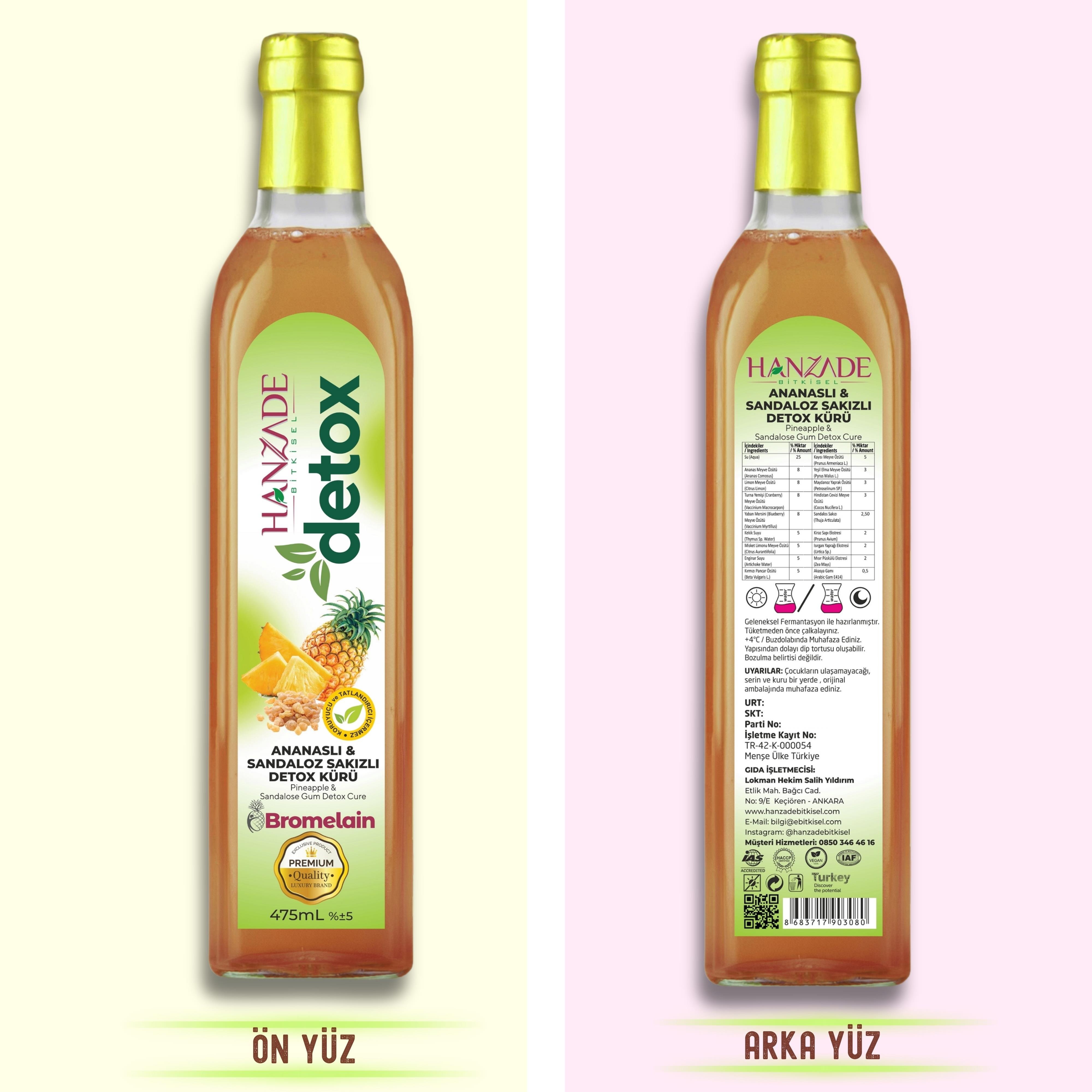 Hanzade Bitkisel Ananaslı & Sandaloz Sakızlı Detox Şurubu Kürü Bromelain 475 ml Güçlü Antioksidan Formül