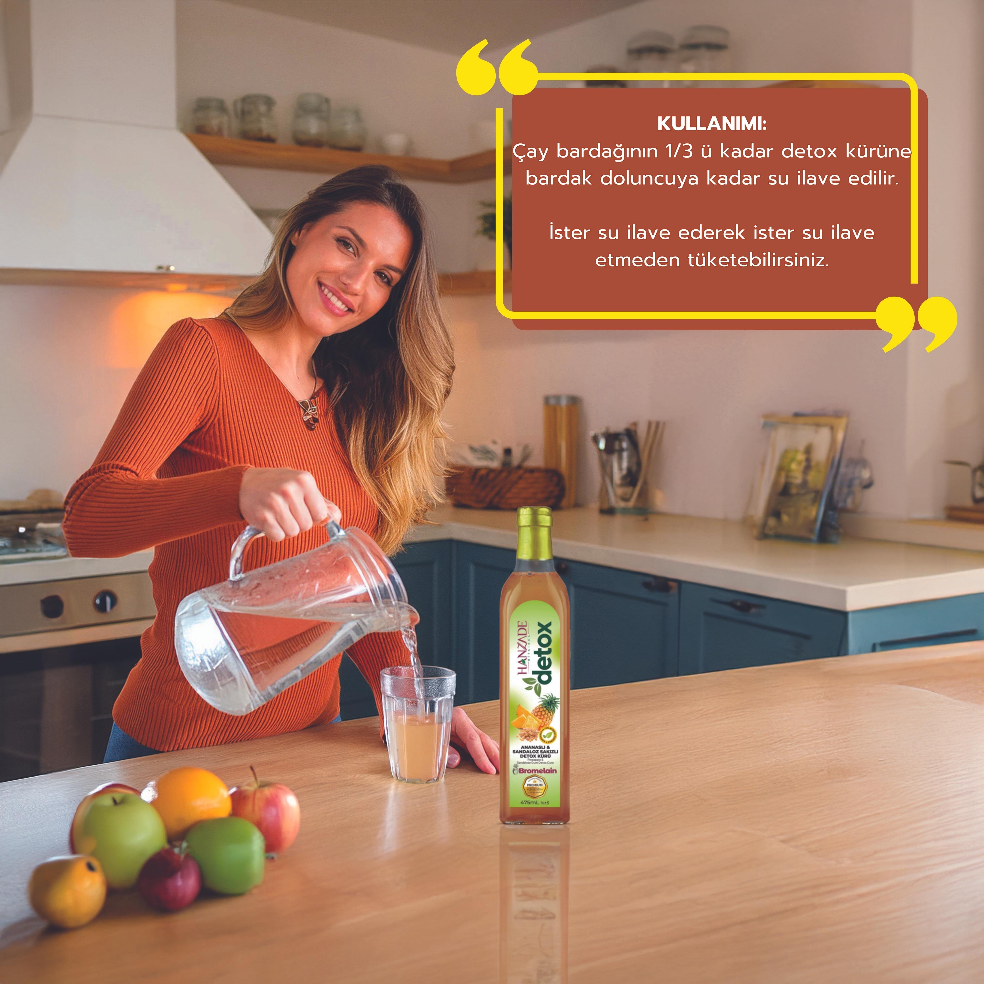 Hanzade Bitkisel Ananaslı & Sandaloz Sakızlı Detox Şurubu Kürü Bromelain 475 ml Güçlü Antioksidan Formül