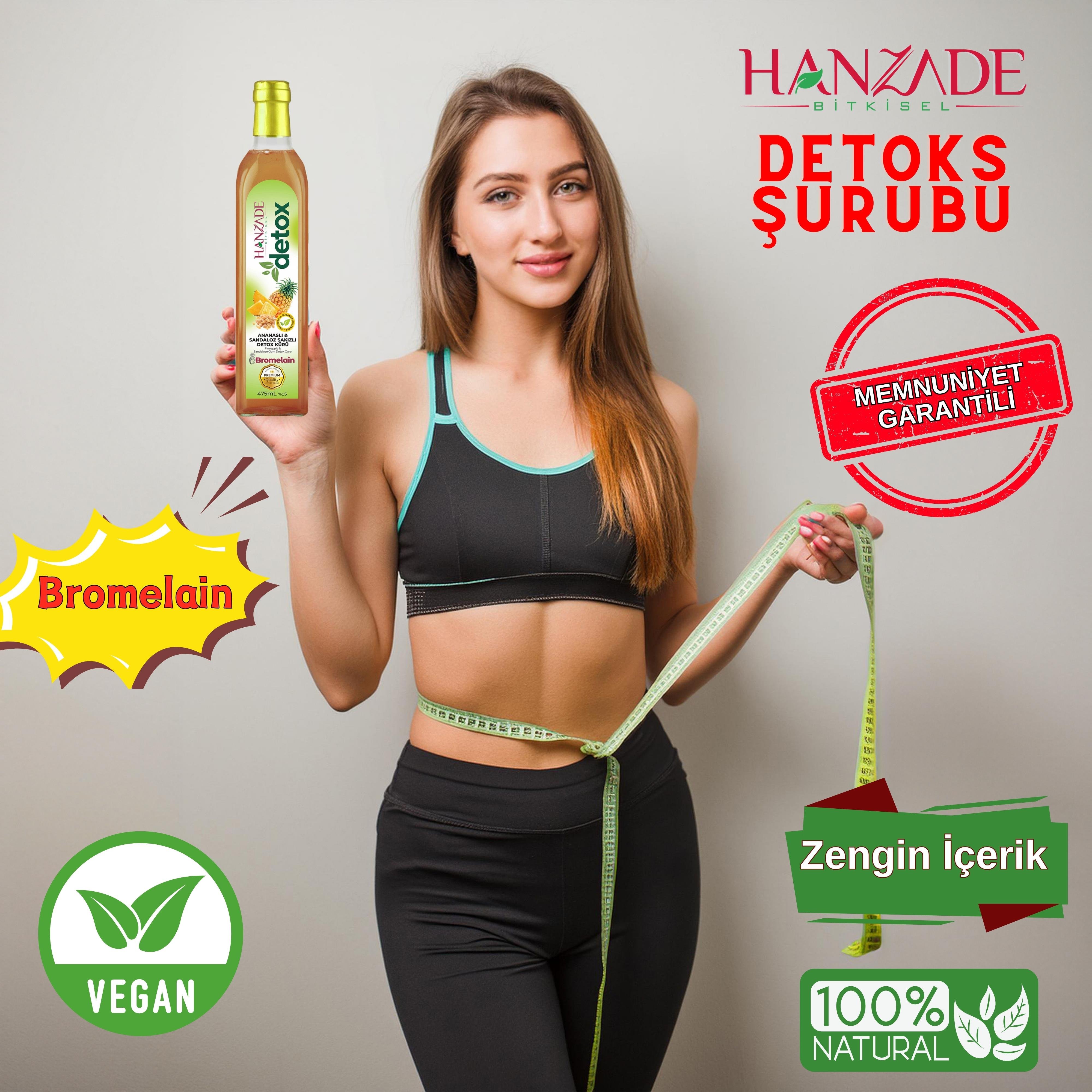 Hanzade Bitkisel Ananaslı & Sandaloz Sakızlı Detox Şurubu Kürü Bromelain 475 ml Güçlü Antioksidan Formül