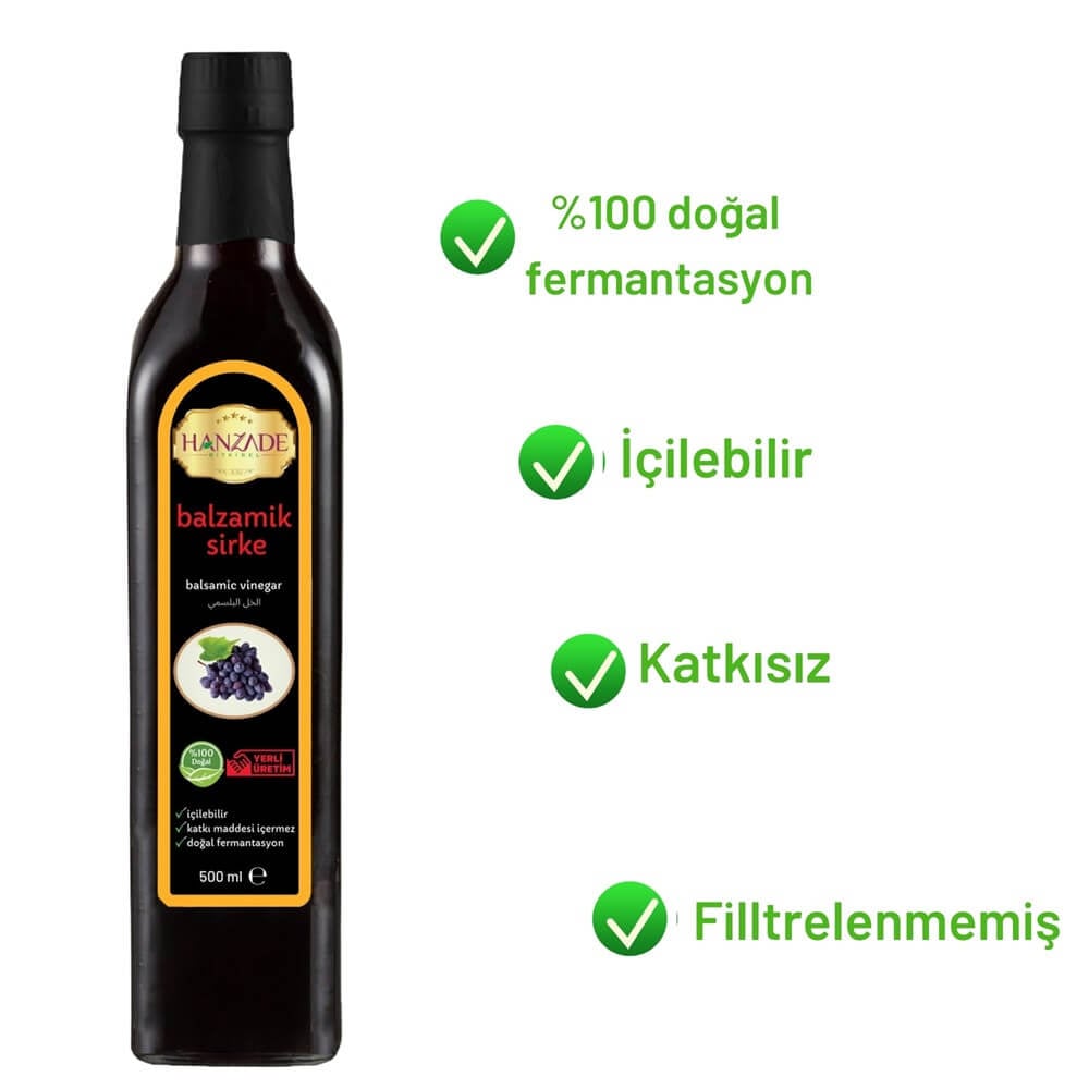 Hanzade Bitkisel Balzamik Sirke 500 Ml Doğal Fermantasyon Içilebilir Katkısız Cam Şişe