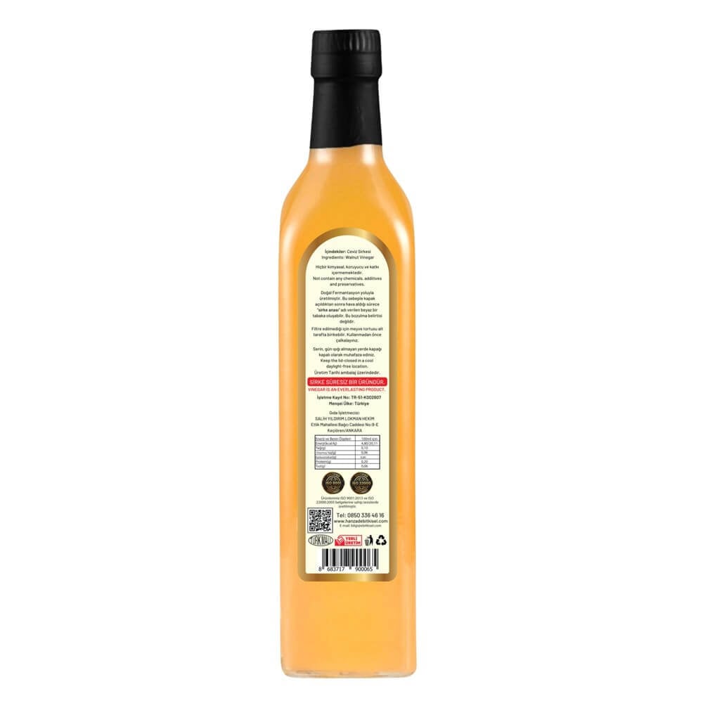 Hanzade Bitkisel Ceviz Sirkesi 500 Ml Doğal Fermantasyon Içilebilir Katkısız Cam Şişe
