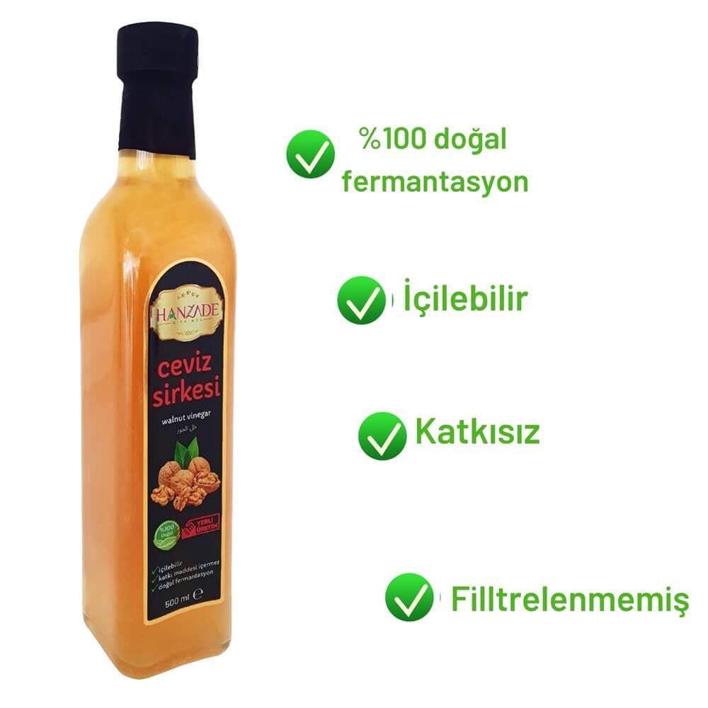Hanzade Bitkisel Ceviz Sirkesi 500 Ml Doğal Fermantasyon Içilebilir Katkısız Cam Şişe