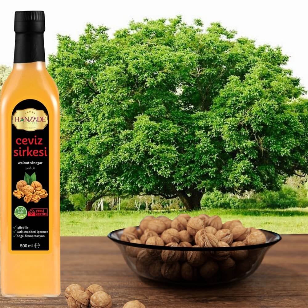 Hanzade Bitkisel Enginar + Ceviz Sirkesi 500 Ml 2'li Set Doğal Fermantasyon Içilebilir Katkısız Cam Şişe