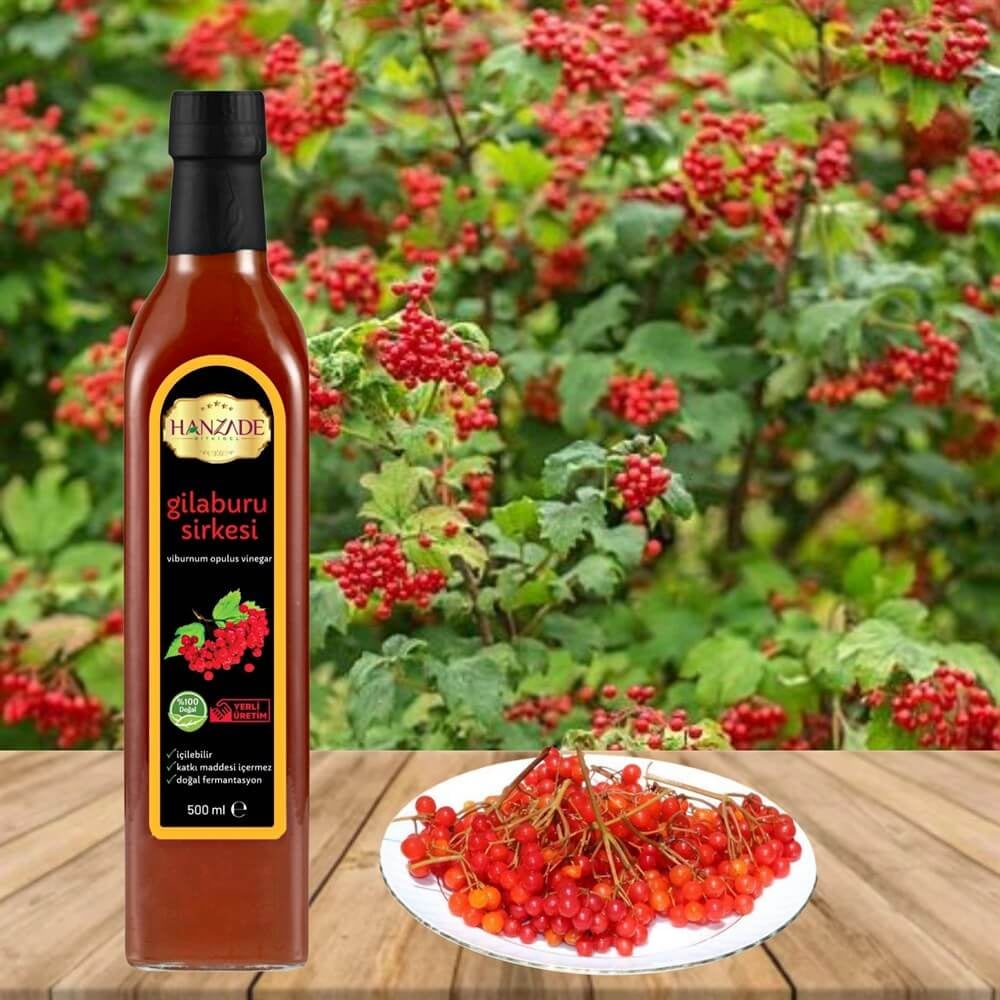 Hanzade Bitkisel Gilaburu Sirkesi 500 Ml Doğal Fermantasyon Içilebilir Katkısız Cam Şişe