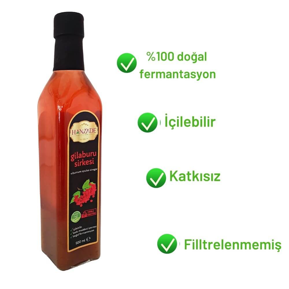Hanzade Bitkisel Gilaburu Sirkesi 500 Ml Doğal Fermantasyon Içilebilir Katkısız Cam Şişe