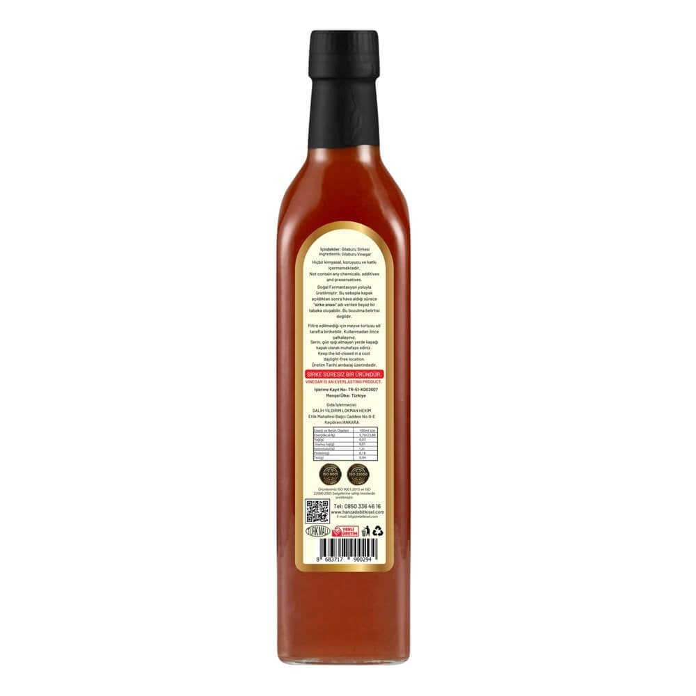 Hanzade Bitkisel Gilaburu Sirkesi 500 Ml Doğal Fermantasyon Içilebilir Katkısız Cam Şişe
