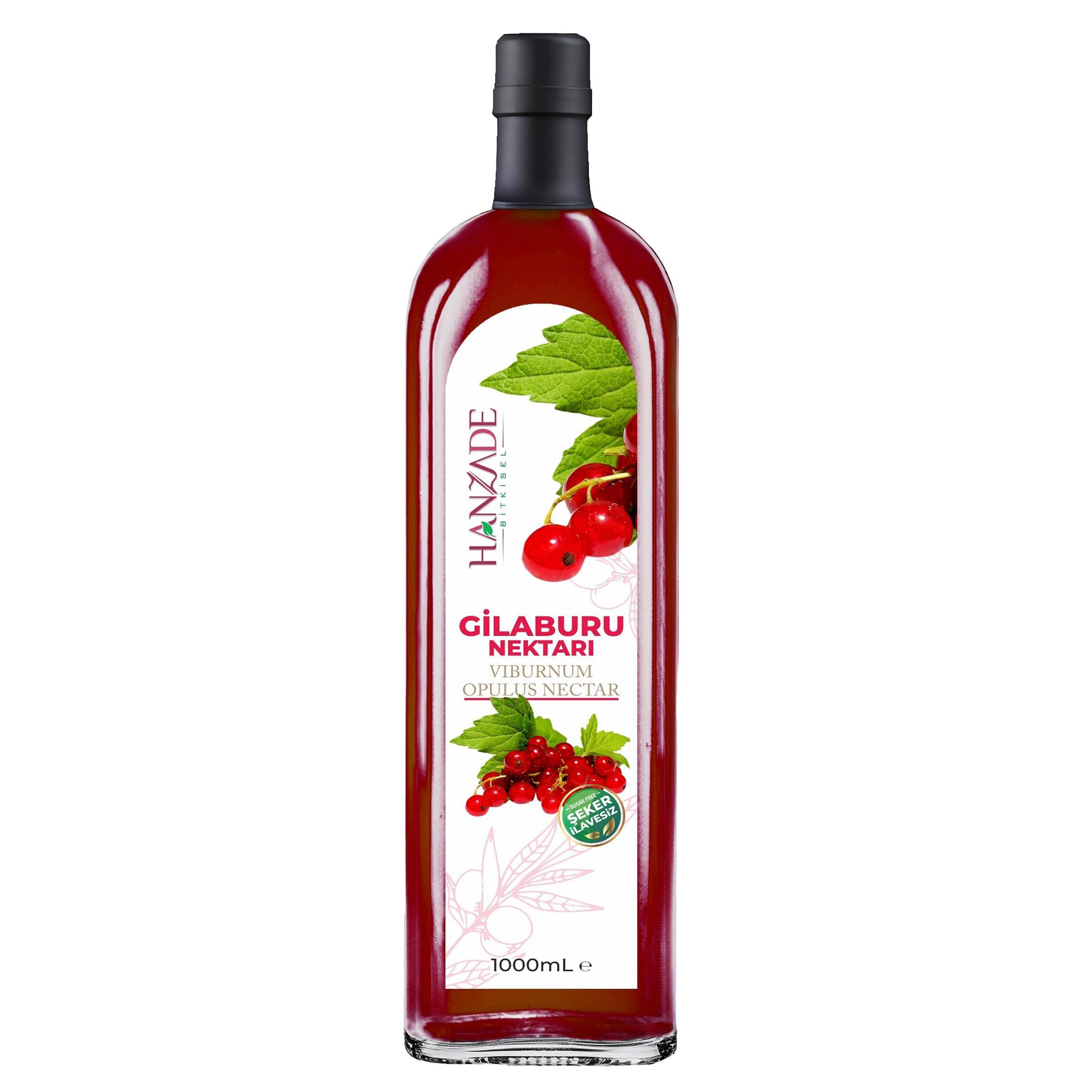 Hanzade Bitkisel Gilaburu Suyu Nektarı 1 Litre Şeker İlavesiz Cam Şişe