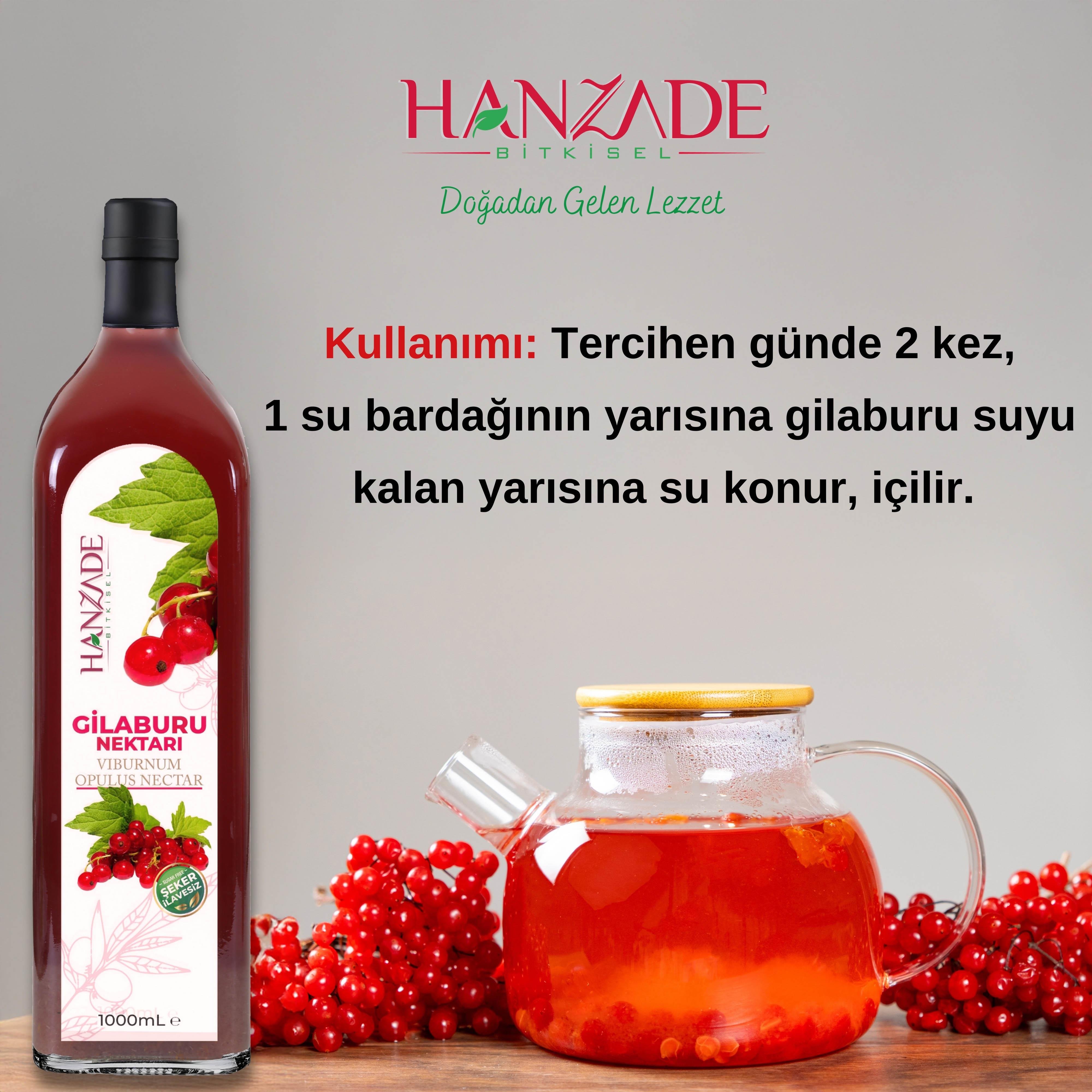 Hanzade Bitkisel Gilaburu Suyu Nektarı 1 Litre Şeker İlavesiz Cam Şişe