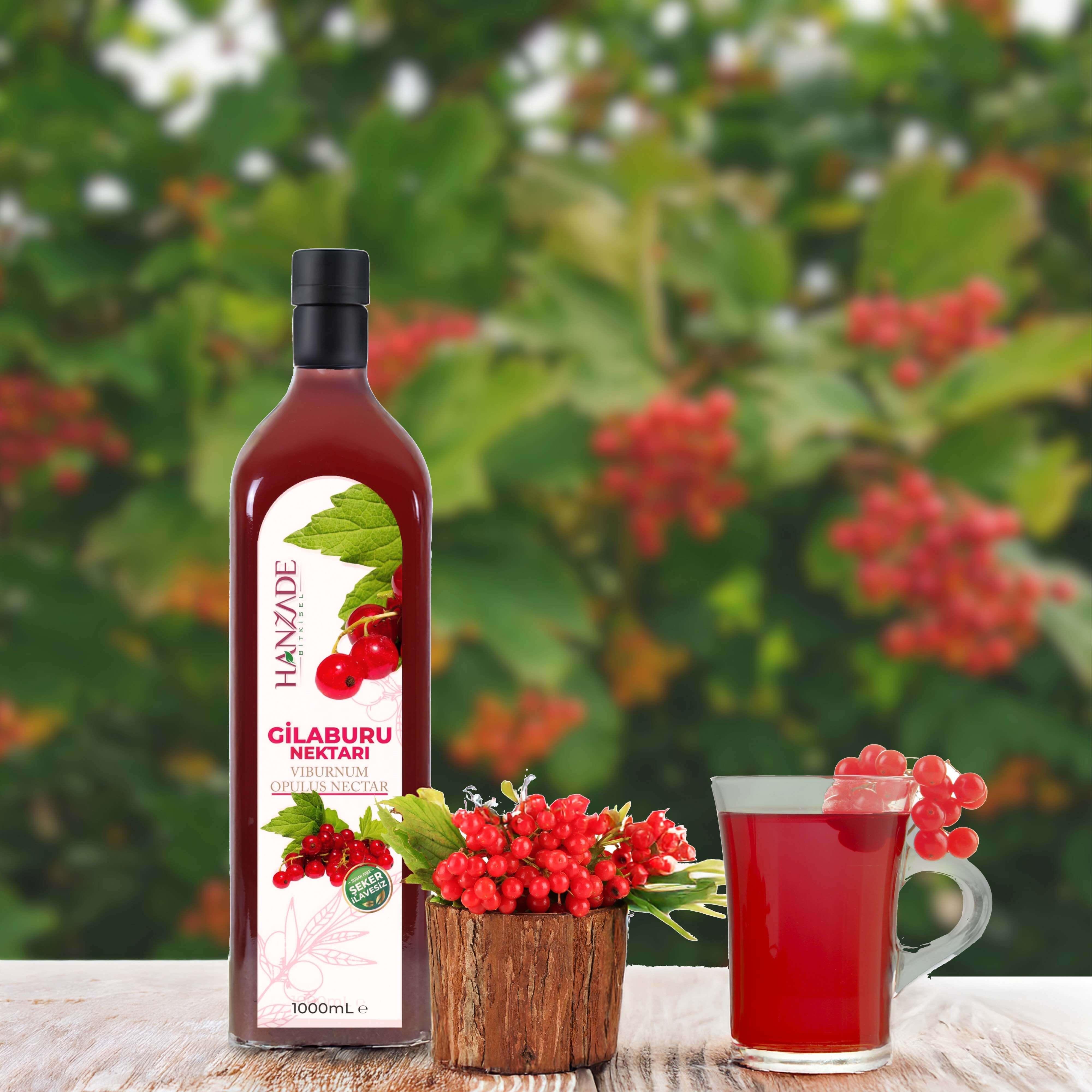 Hanzade Bitkisel Gilaburu Suyu Nektarı 1 Litre Şeker İlavesiz Cam Şişe