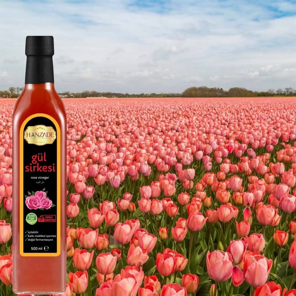 Hanzade Bitkisel Gül Sirkesi 500 Ml Doğal Fermantasyon Içilebilir Katkısız Cam Şişe