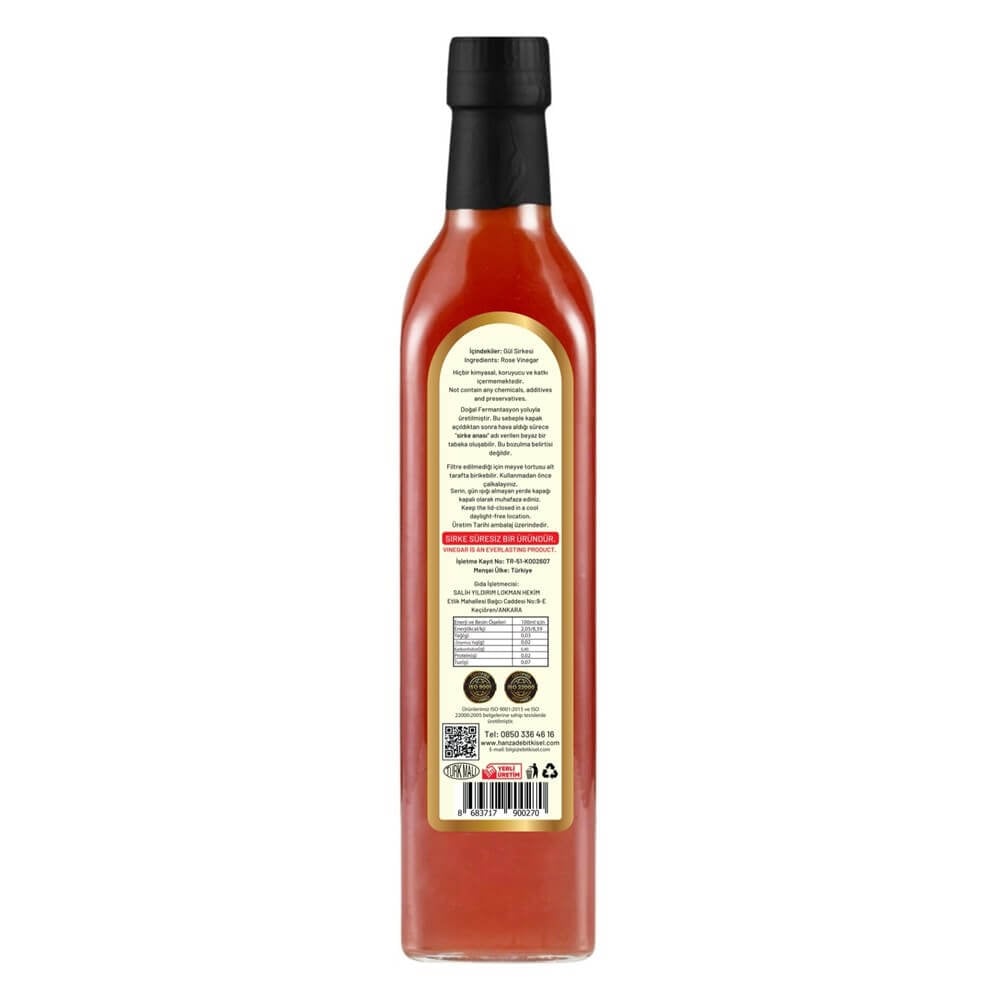 Hanzade Bitkisel Gül Sirkesi 500 Ml Doğal Fermantasyon Içilebilir Katkısız Cam Şişe