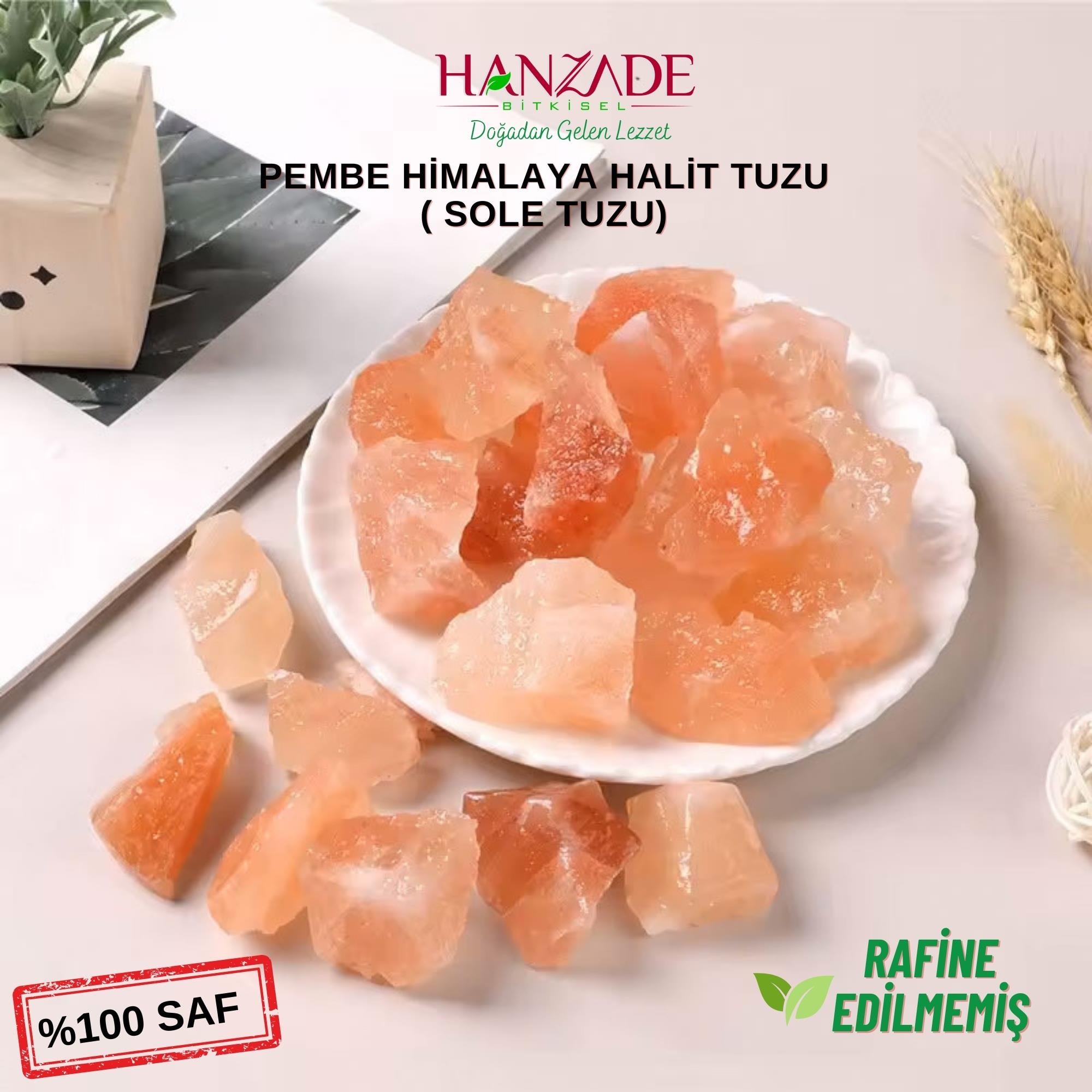 Hanzade Bitkisel Halit Tuz Sole Tuzu 1 Kg Şeffaf Berrak Kristal Pembe Himalaya Halit Sole Tuzu