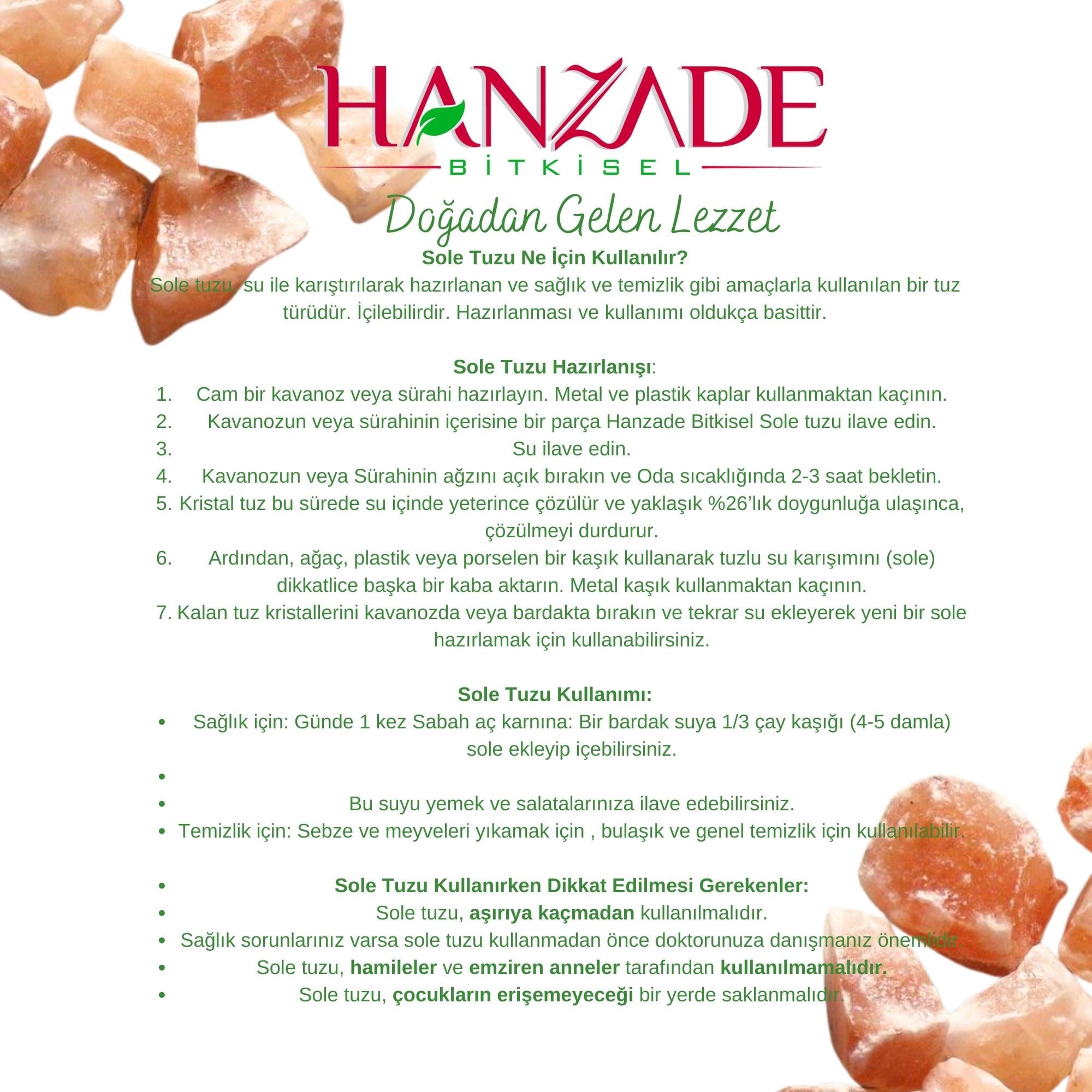 Hanzade Bitkisel Halit Tuz Sole Tuzu 1 Kg Şeffaf Berrak Kristal Pembe Himalaya Halit Sole Tuzu