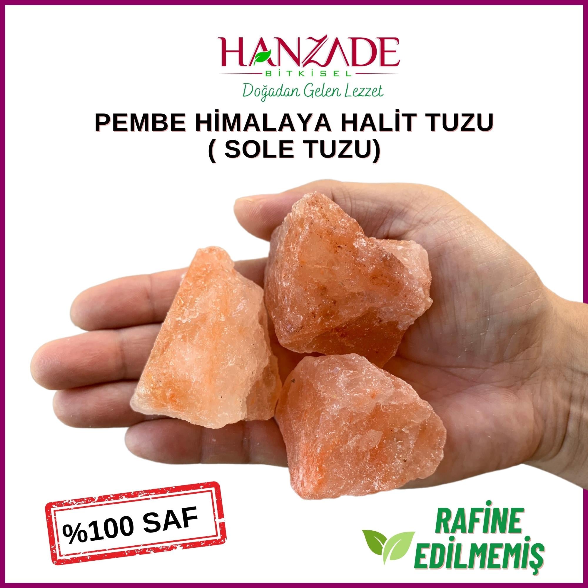 Hanzade Bitkisel Halit Tuz Sole Tuzu 1 Kg Şeffaf Berrak Kristal Pembe Himalaya Halit Sole Tuzu
