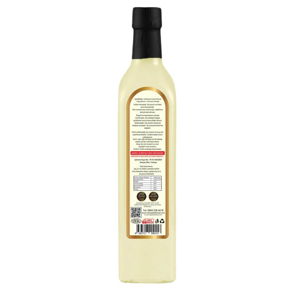 Hanzade Bitkisel Hindistan Cevizi Sirkesi 500 Ml Doğal Fermantasyon Içilebilir Katkısız Cam Şişe