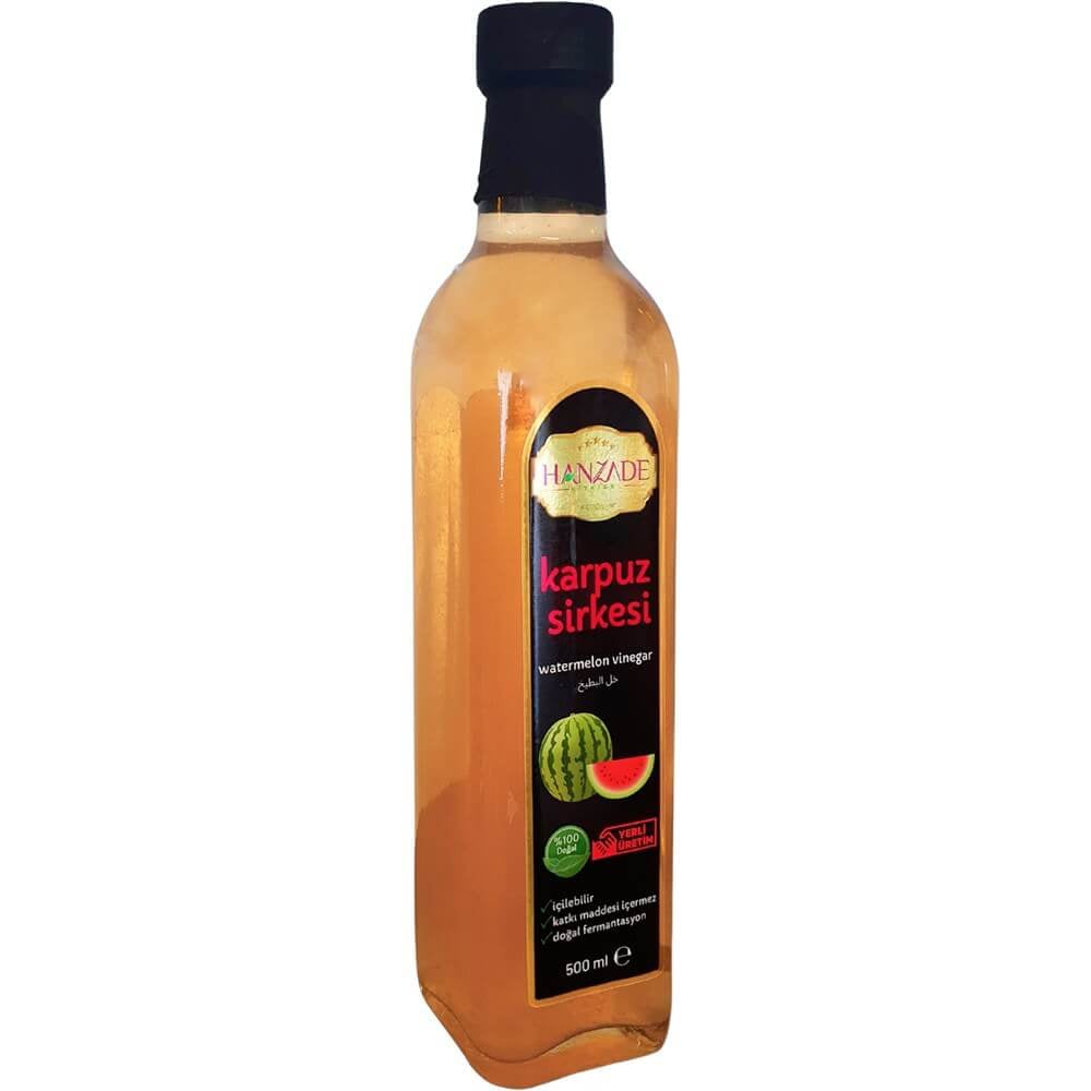Hanzade Bitkisel Karpuz Sirkesi 500 Ml Doğal Fermantasyon Içilebilir Katkısız Cam Şişe