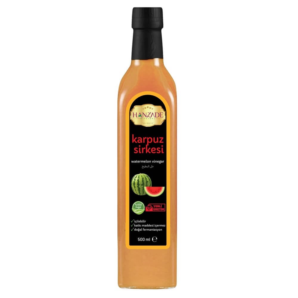 Hanzade Bitkisel Karpuz Sirkesi 500 Ml Doğal Fermantasyon Içilebilir Katkısız Cam Şişe