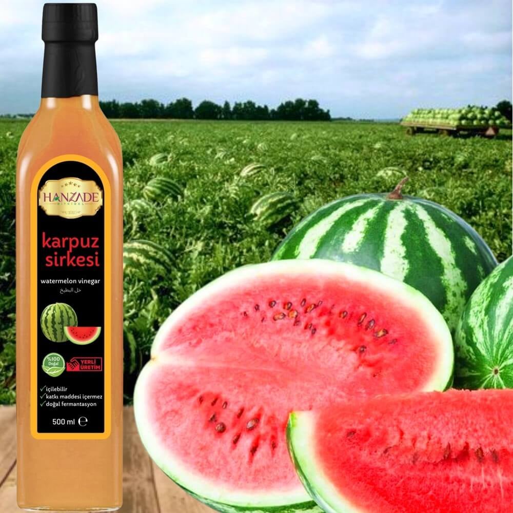 Hanzade Bitkisel Karpuz Sirkesi 500 Ml Doğal Fermantasyon Içilebilir Katkısız Cam Şişe