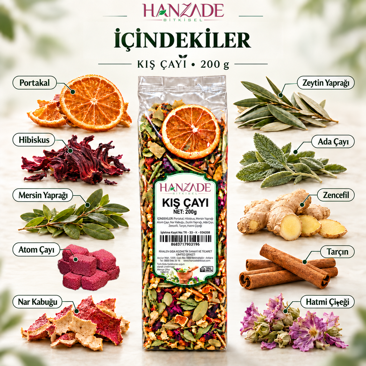 Hanzade Bitkisel Kış Çayı 200 Gr Zengin İçerikli