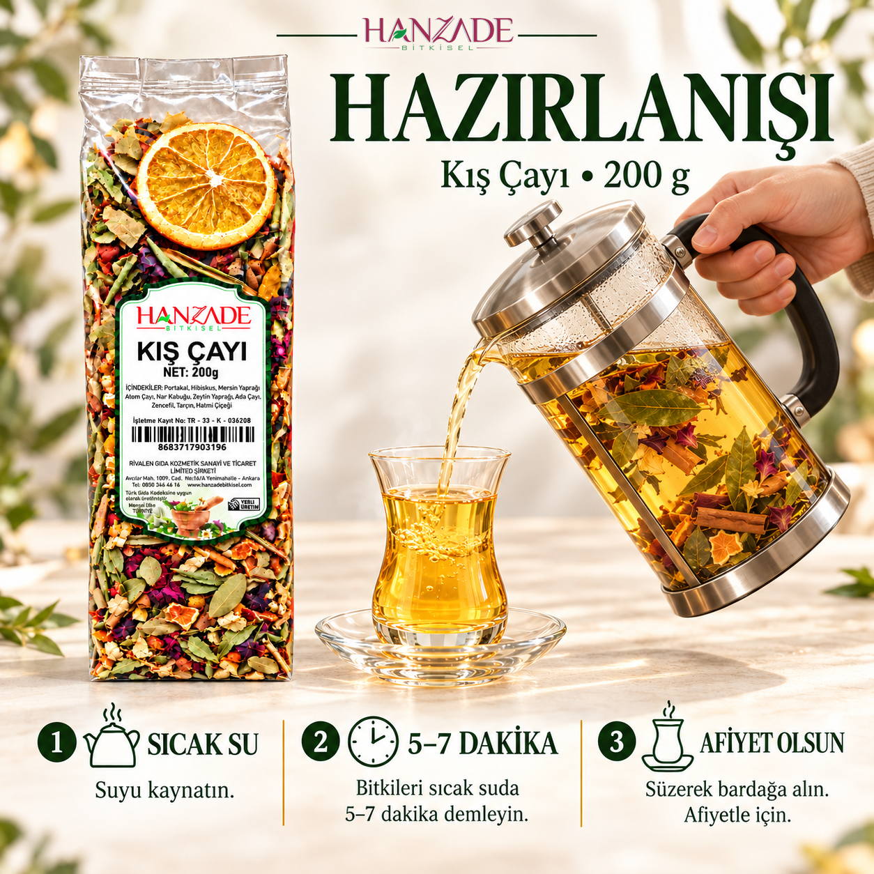 Hanzade Bitkisel Kış Çayı 200 Gr Zengin İçerikli