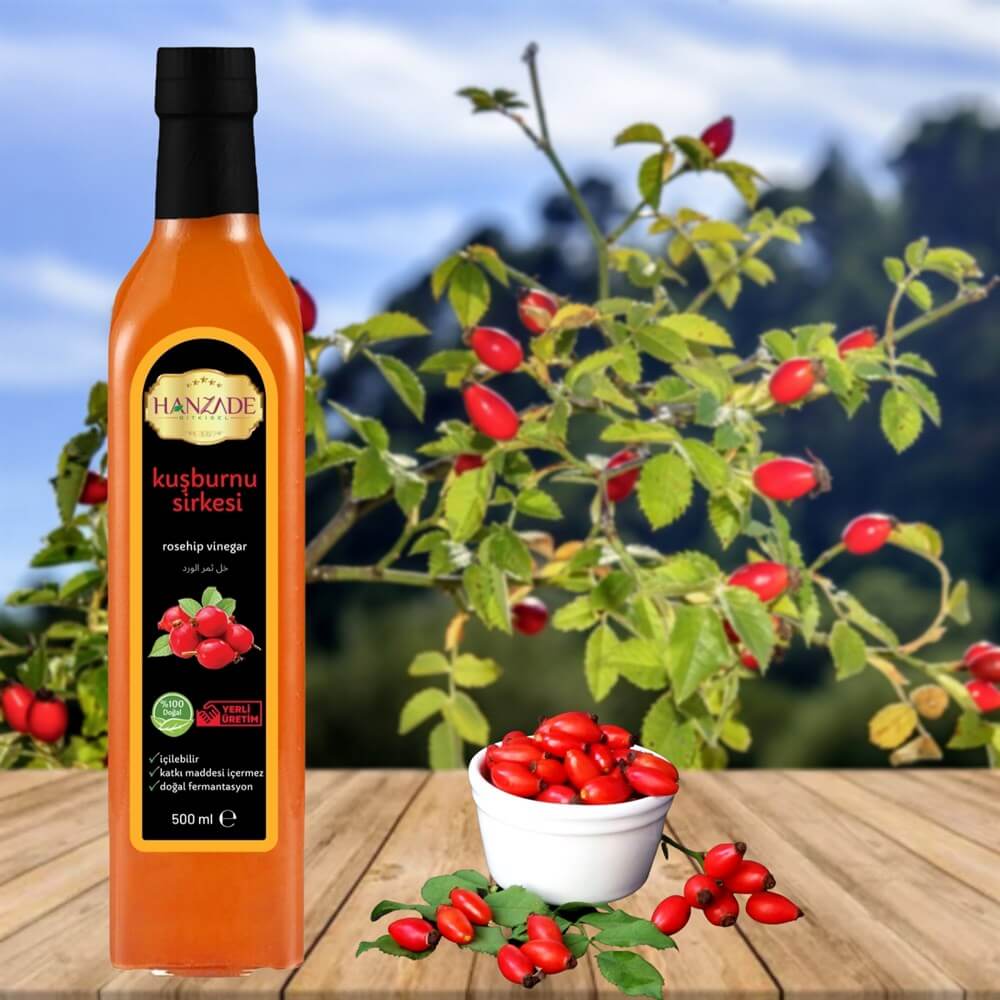 Hanzade Bitkisel Kuşburnu Sirkesi 500 Ml Doğal Fermantasyon Içilebilir Katkısız Cam Şişe