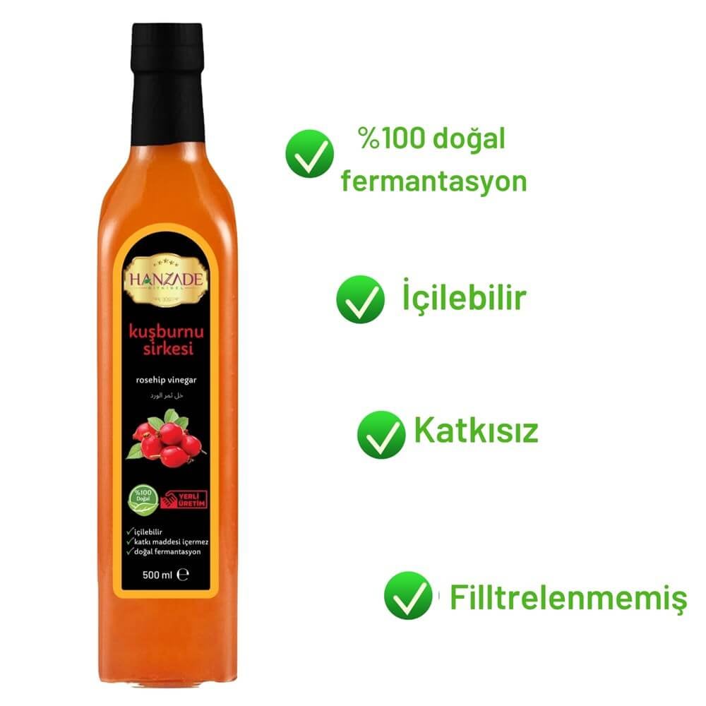 Hanzade Bitkisel Kuşburnu Sirkesi 500 Ml Doğal Fermantasyon Içilebilir Katkısız Cam Şişe