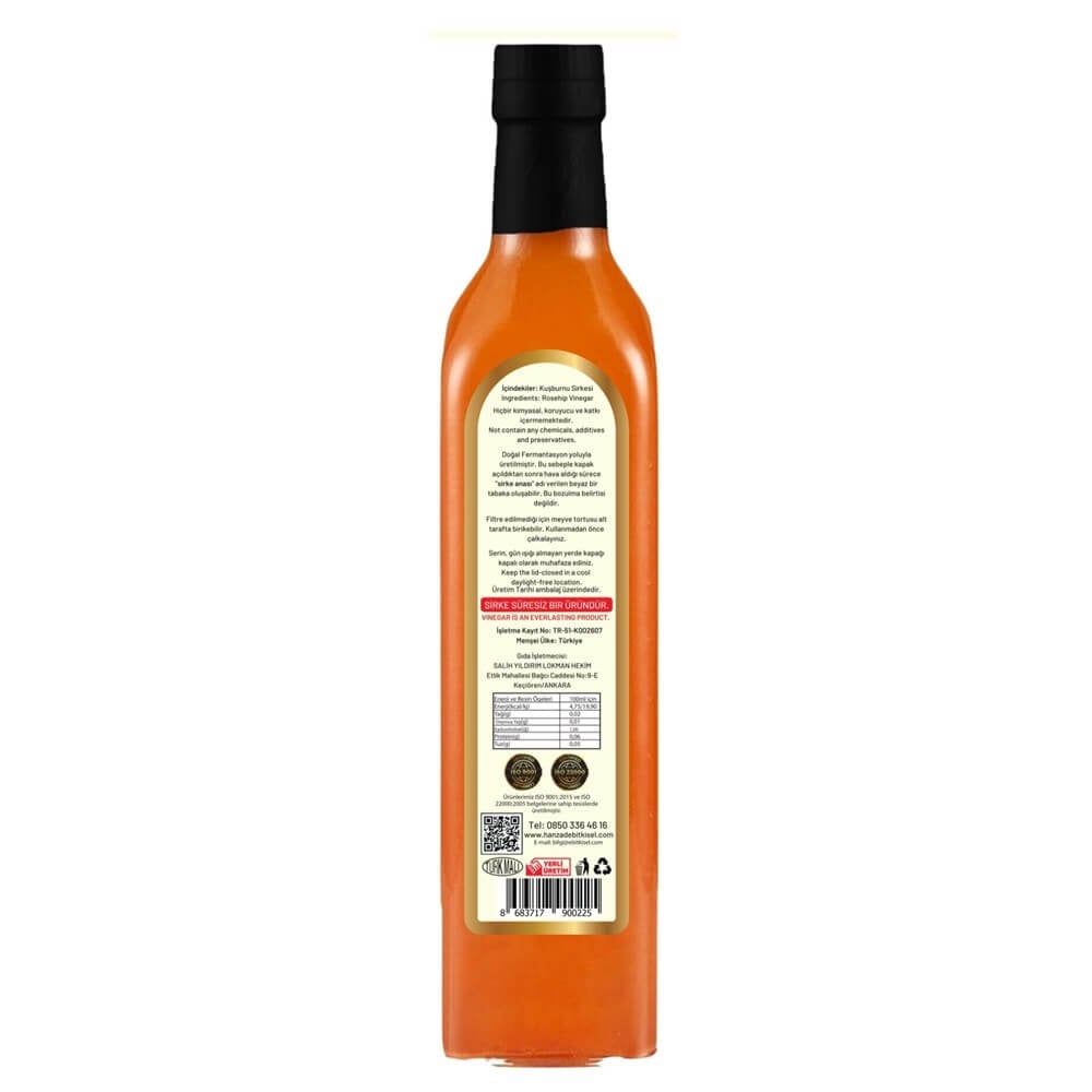 Hanzade Bitkisel Kuşburnu Sirkesi 500 Ml Doğal Fermantasyon Içilebilir Katkısız Cam Şişe