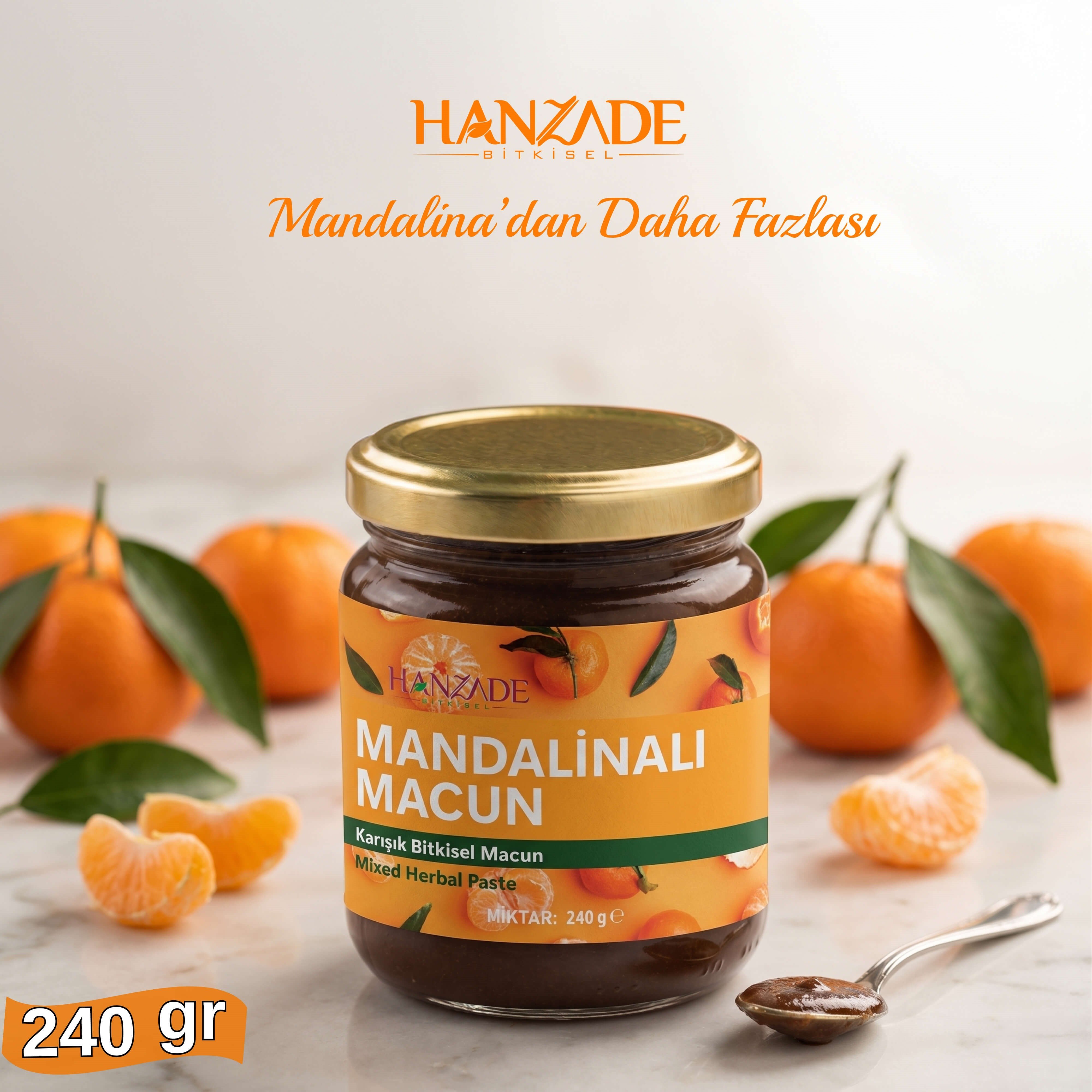 Hanzade Bitkisel Mandalina Macunu | Zencefil, Zerdeçal, Havlıcan, Tarçın, Bal & Propolis İçeren Karışık Bitkisel Macun 210 ml