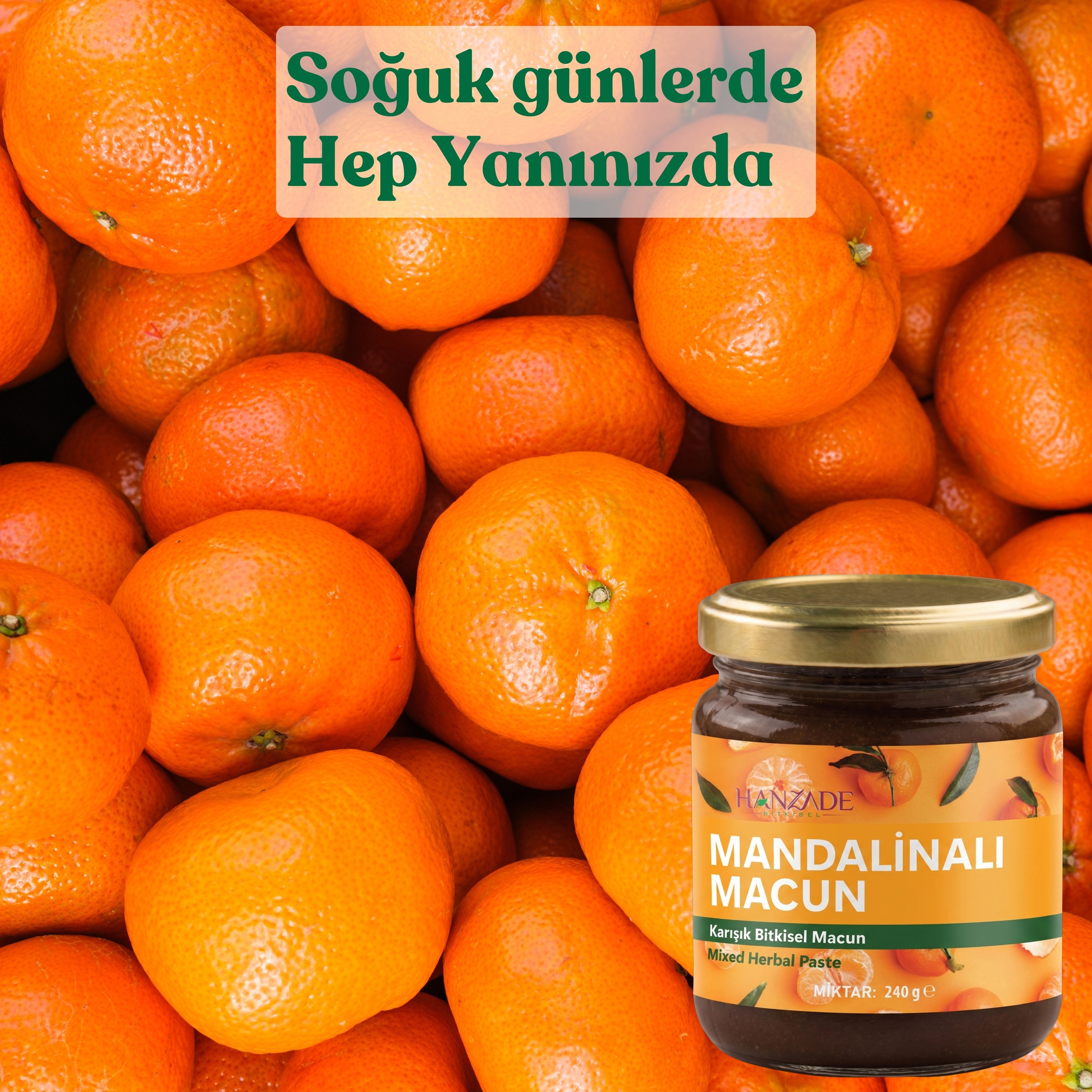 Hanzade Bitkisel Mandalina Macunu | Zencefil, Zerdeçal, Havlıcan, Tarçın, Bal & Propolis İçeren Karışık Bitkisel Macun 210 ml