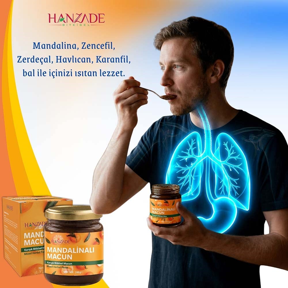 Hanzade Bitkisel Mandalina Macunu | Zencefil, Zerdeçal, Havlıcan, Tarçın, Bal & Propolis İçeren Karışık Bitkisel Macun 210 ml